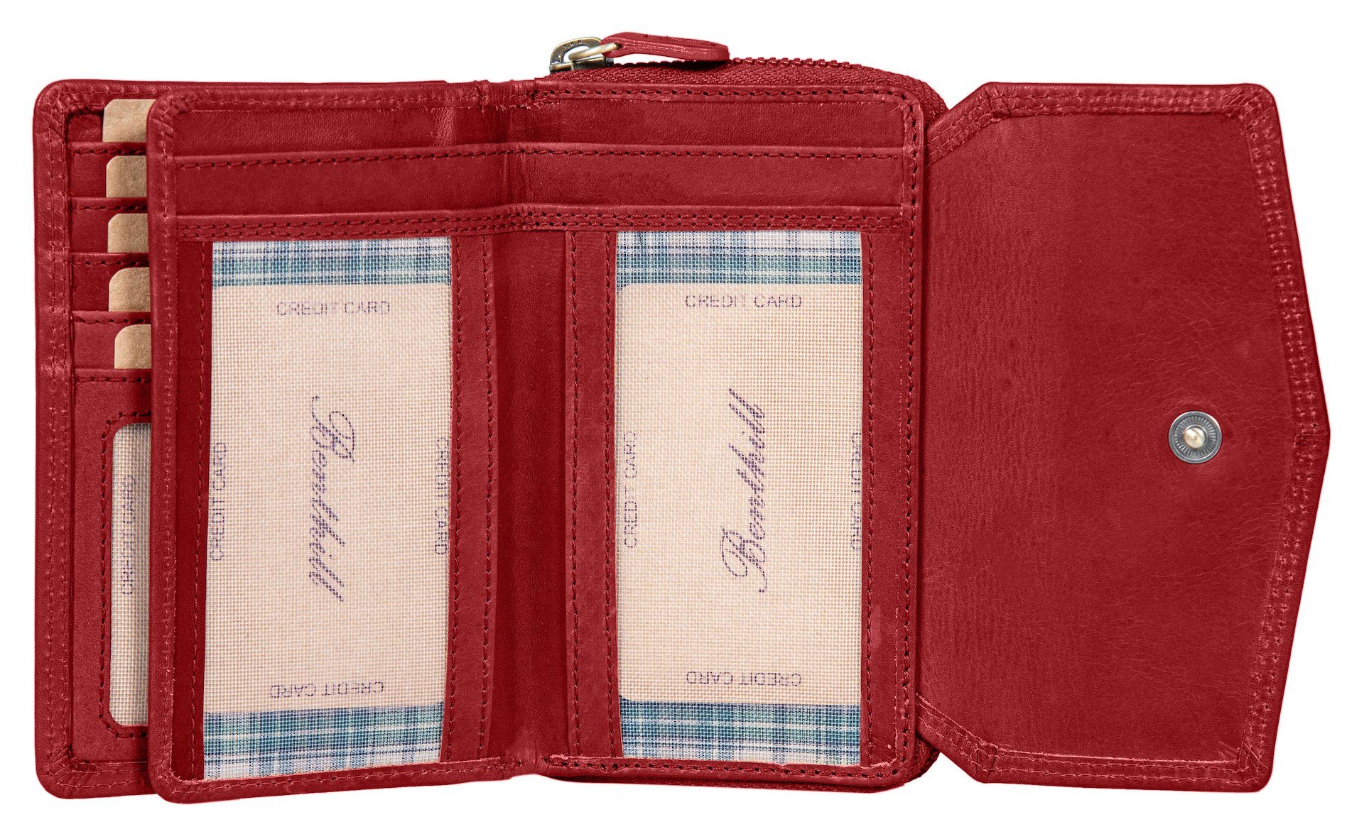 Benthill Portmonee Münzfach Kartenfächer Geldbörse Echt Portemonnaie RFID-Schutz Rot Kreditkartenetui, Damen Vintage Leder Reißverschlussfach