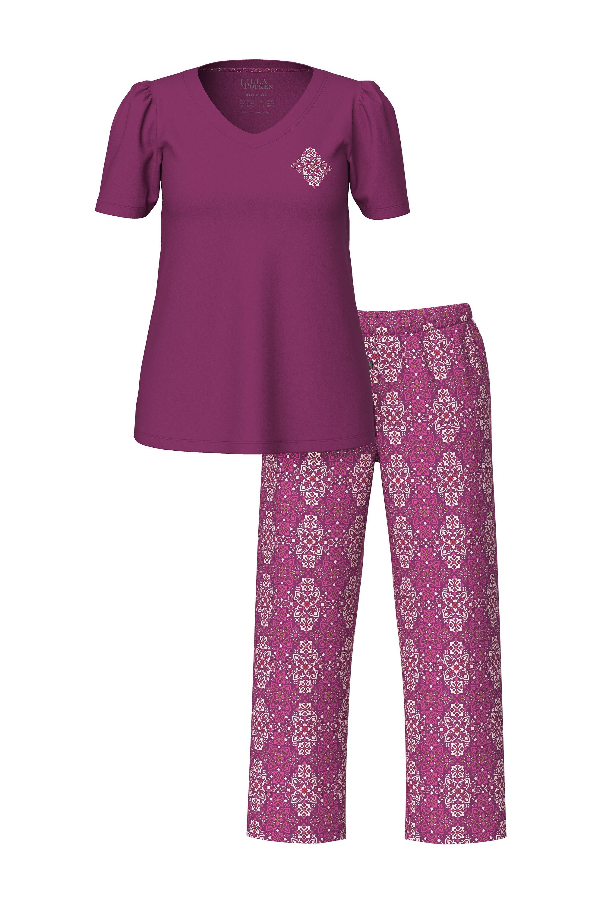 Ulla Popken Pyjama Pyjama Rhomben V-Ausschnitt Halbarm günstig online kaufen