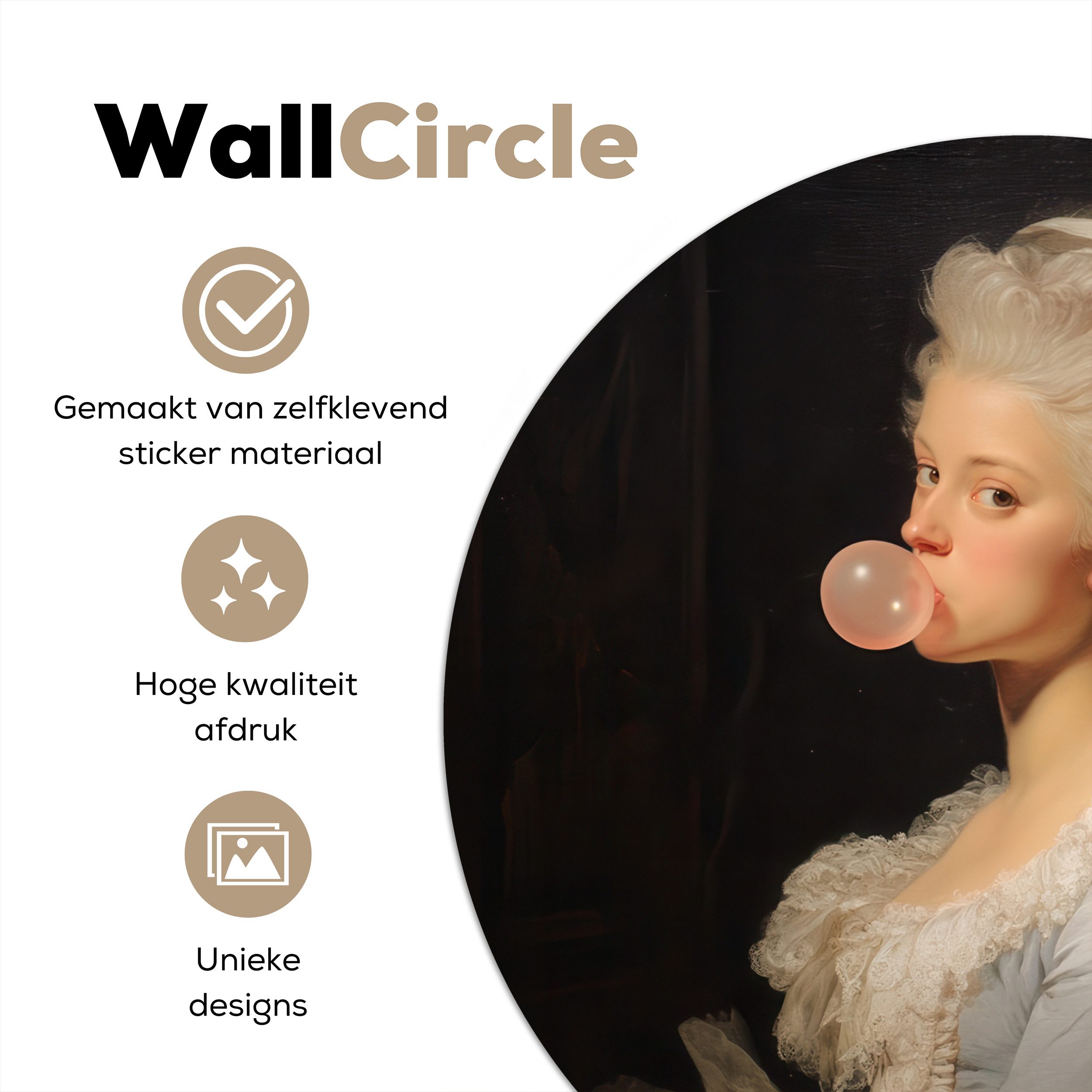 MuchoWow Wandsticker Frau - Barockes Kleid - Kaugummi (1 St), Tapetensticker Selbstklebend, Wandbild Wohnzimmer, 80x80 cm