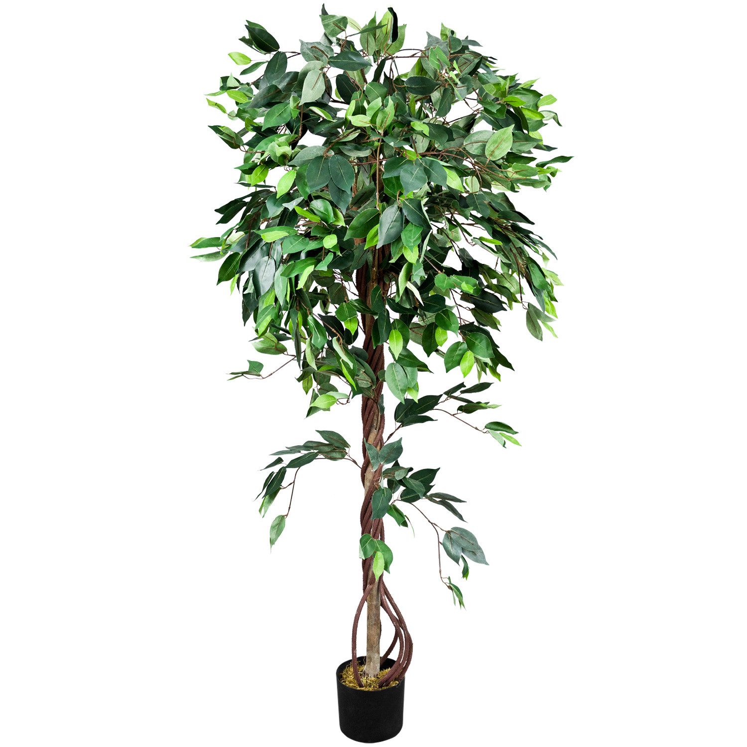 Kunstbaum Ficus Benjamin Kunstpflanze Künstliche Pflanze mit Echtholz 165 cm Ficus Benjamin, Decovego, Höhe 165 cm