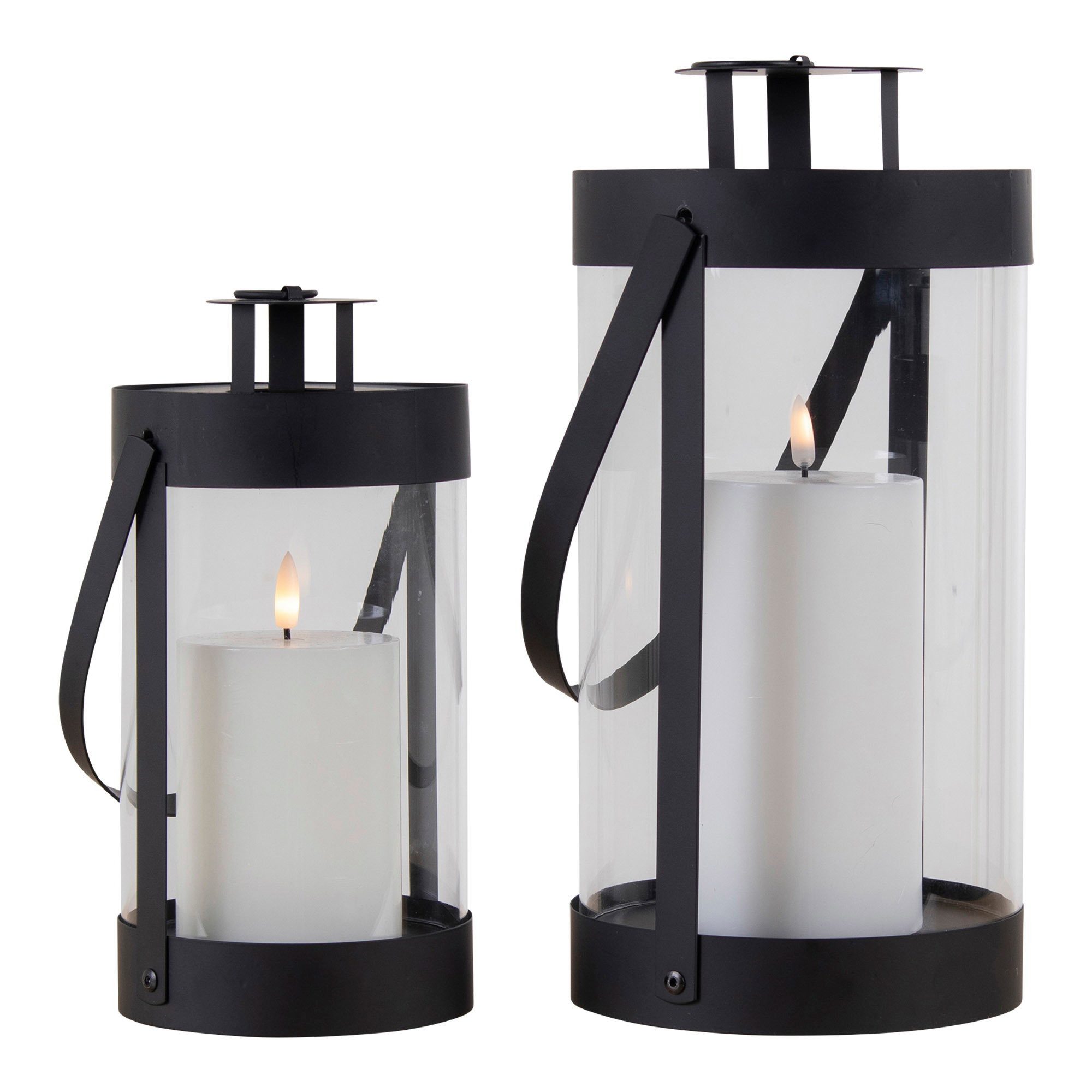 tinkaro LED Laterne Bondi Laternen Set 2-teilig 12 x 15 x 24-32 cm Schwarz, Stimmungsvolle Windlichter als Deko-Set für verschiedene Wohnräume