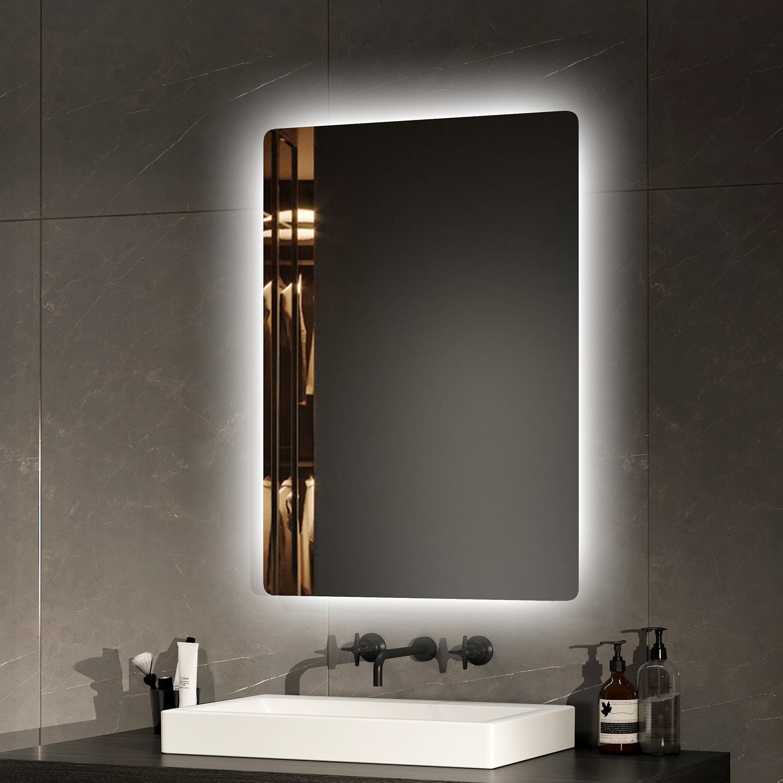Badspiegel Beleuchtung, Badezimmerspiegel Spiegel 6500K LED mit Kaltweißes EMKE Licht Badspiegel Badspiegel 70-80cm Einfache