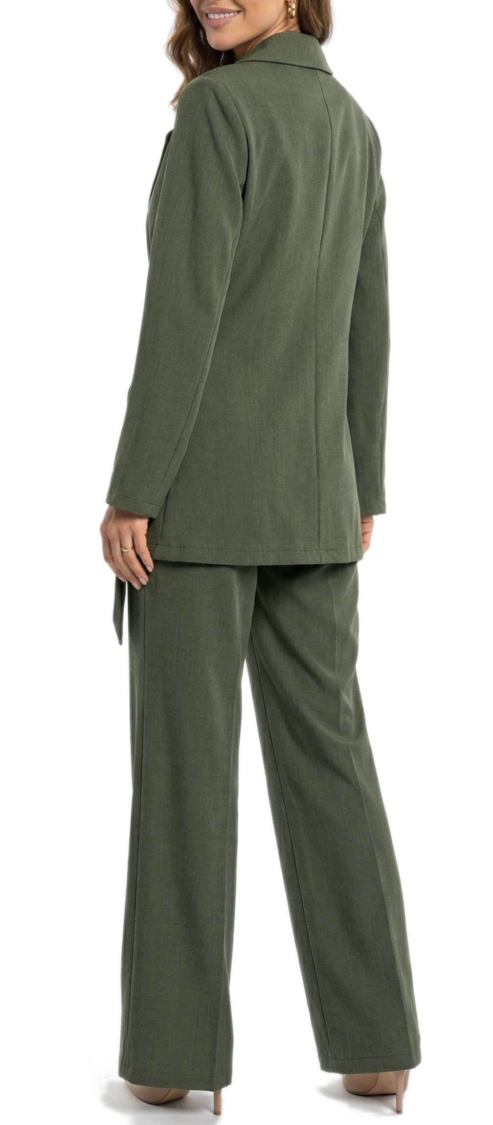 dy_mode Longblazer Damen Longblazer in Wickeloptik Taillierter Business Blazer in Unifarbe, Tailliert in Wickeloptik