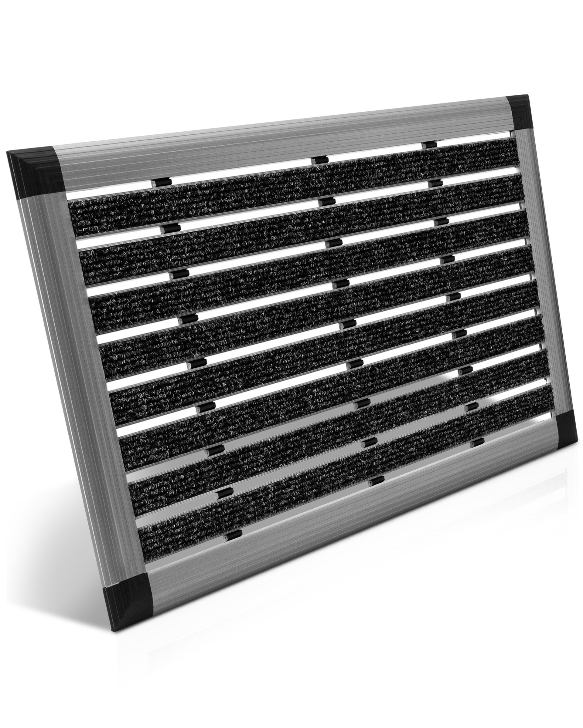 bomoe Fußmatte, Höhe: 1 mm, Bomoe AluGant Alu Fußmatte Blau-Grau Metallic,Schwarz