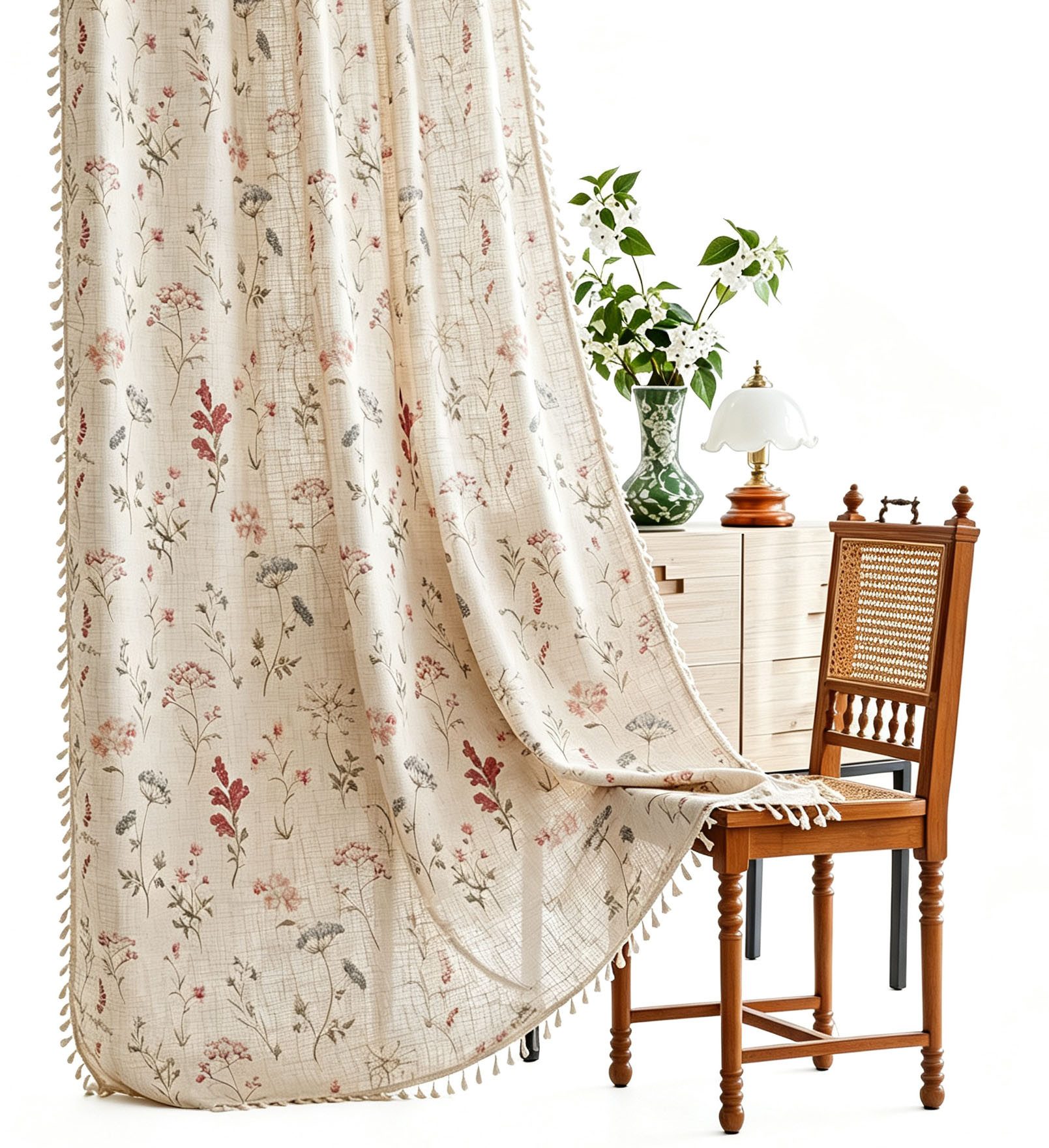 Agger Vorhang Boho-Blumen-Vorhang, halbtransparenter Vorhang im Landhausstil
