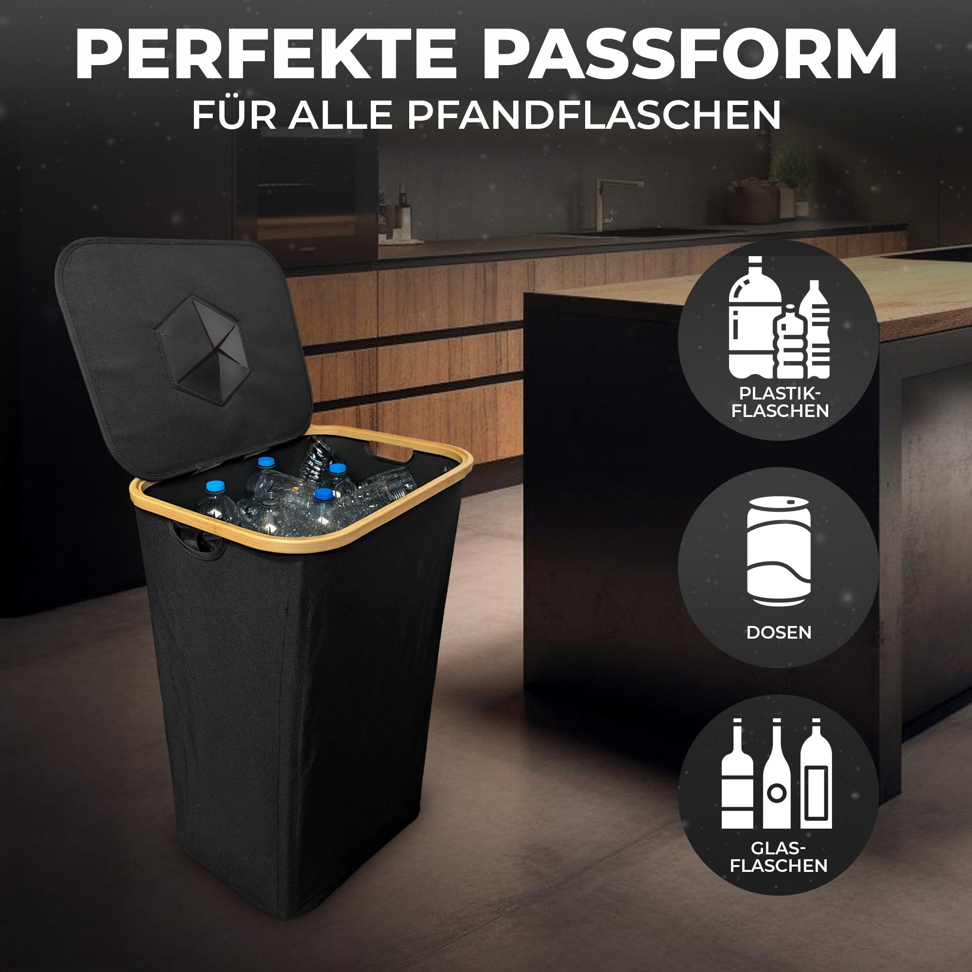 Avelya Müllsackständer Pfandflaschen Sammelbehälter 110L mit Reißverschluss, Recycling, integriertes innovatives Reißverschlusssystem