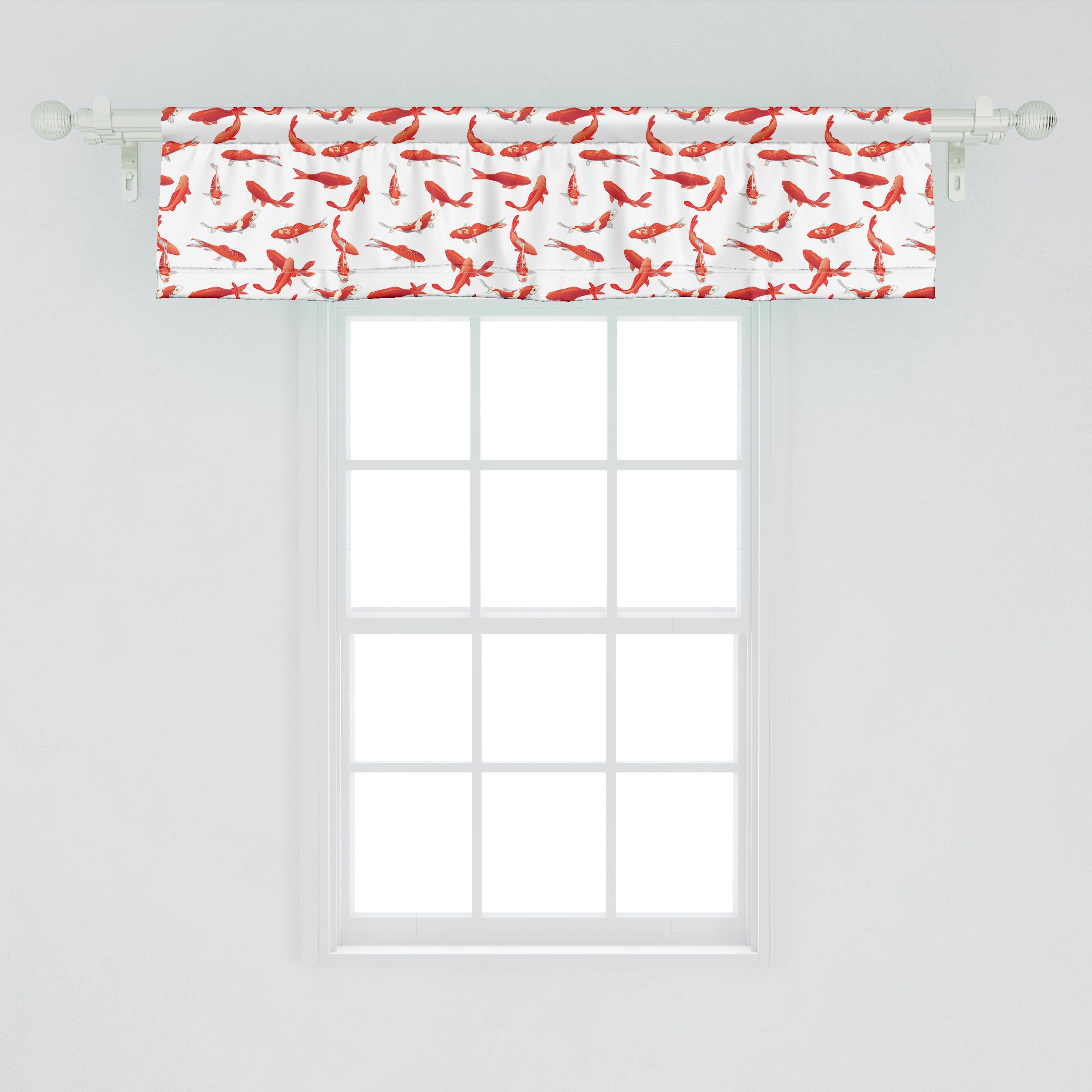 Fisch Schlafzimmer Scheibengardine Schwarm Küche Vorhang mit Koi Stangentasche, Abakuhaus, Volant Koi Microfaser, Dekor für Meeres