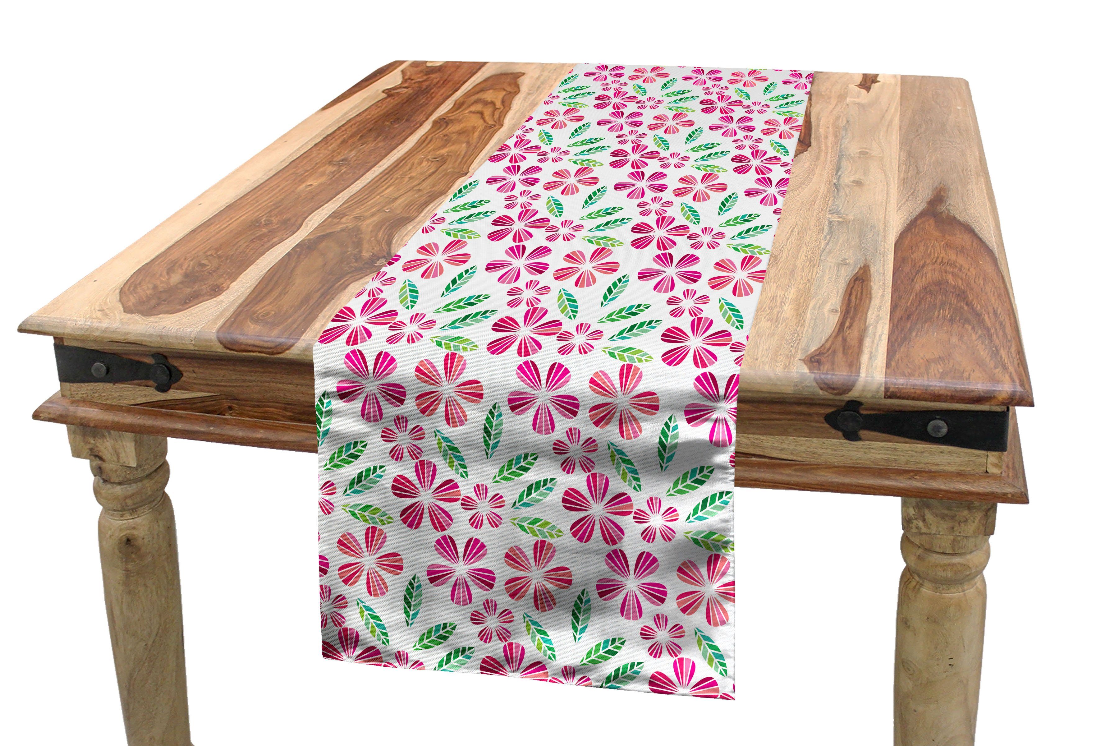 Abakuhaus Tischläufer Esszimmer Küche Rechteckiger Dekorativer Tischläufer, Blumen Mosaik Blumenblumenblatt-Blatt