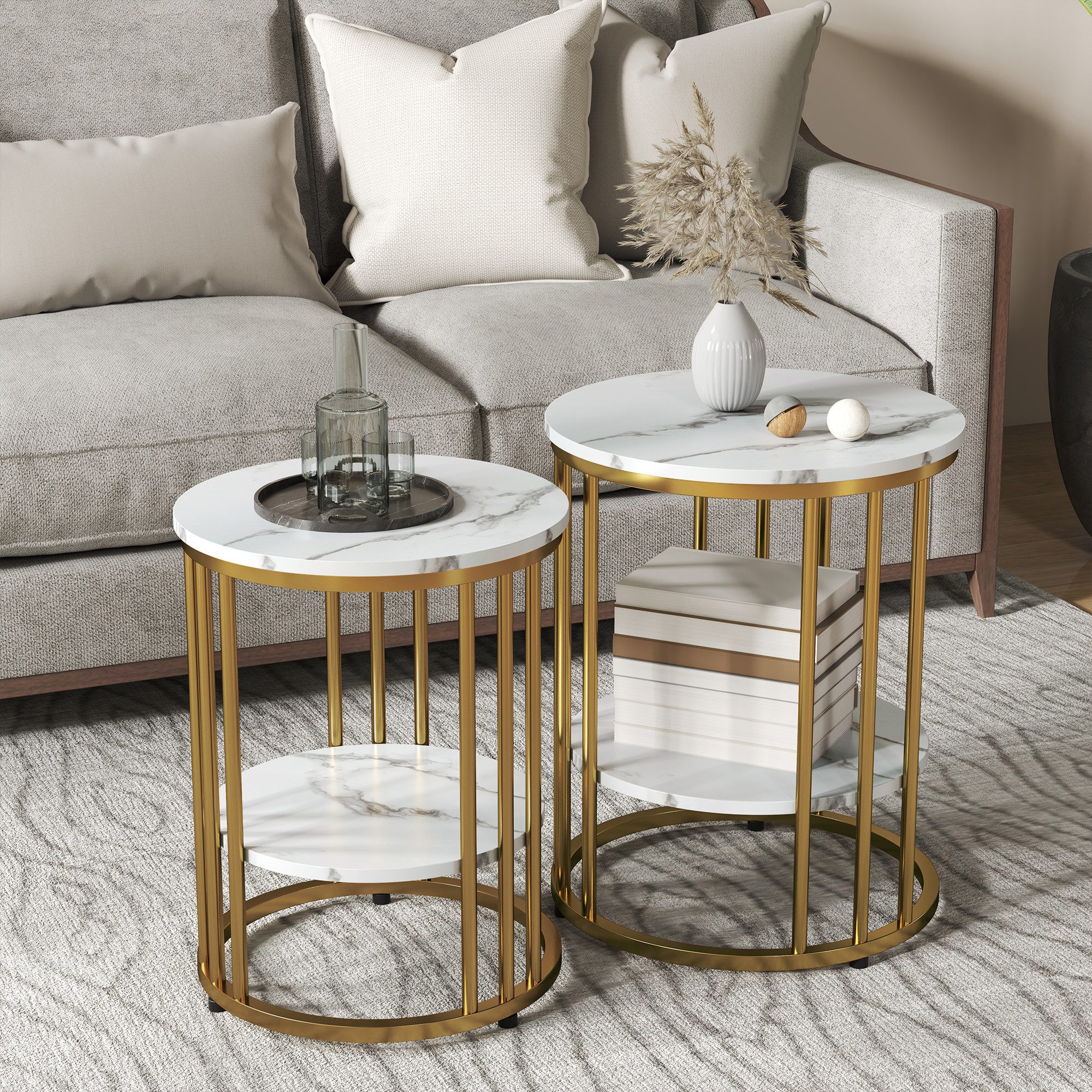 HOMCOM Couchtisch Wohnzimmertisch mit Ablage, Stahlrahmen (Sofatisch, 2-St. günstig online kaufen
