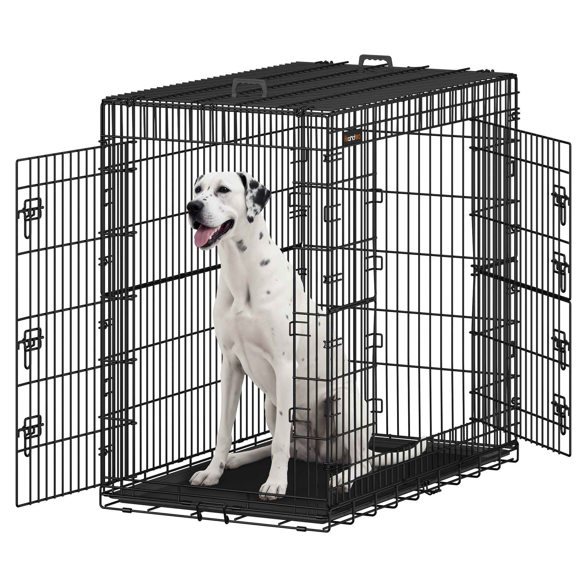 FEANDREA Tiertransportbox, klappbar, mit 2 Türen, ausziehbare Schale, 122 x 74 x 114, XXL hoch