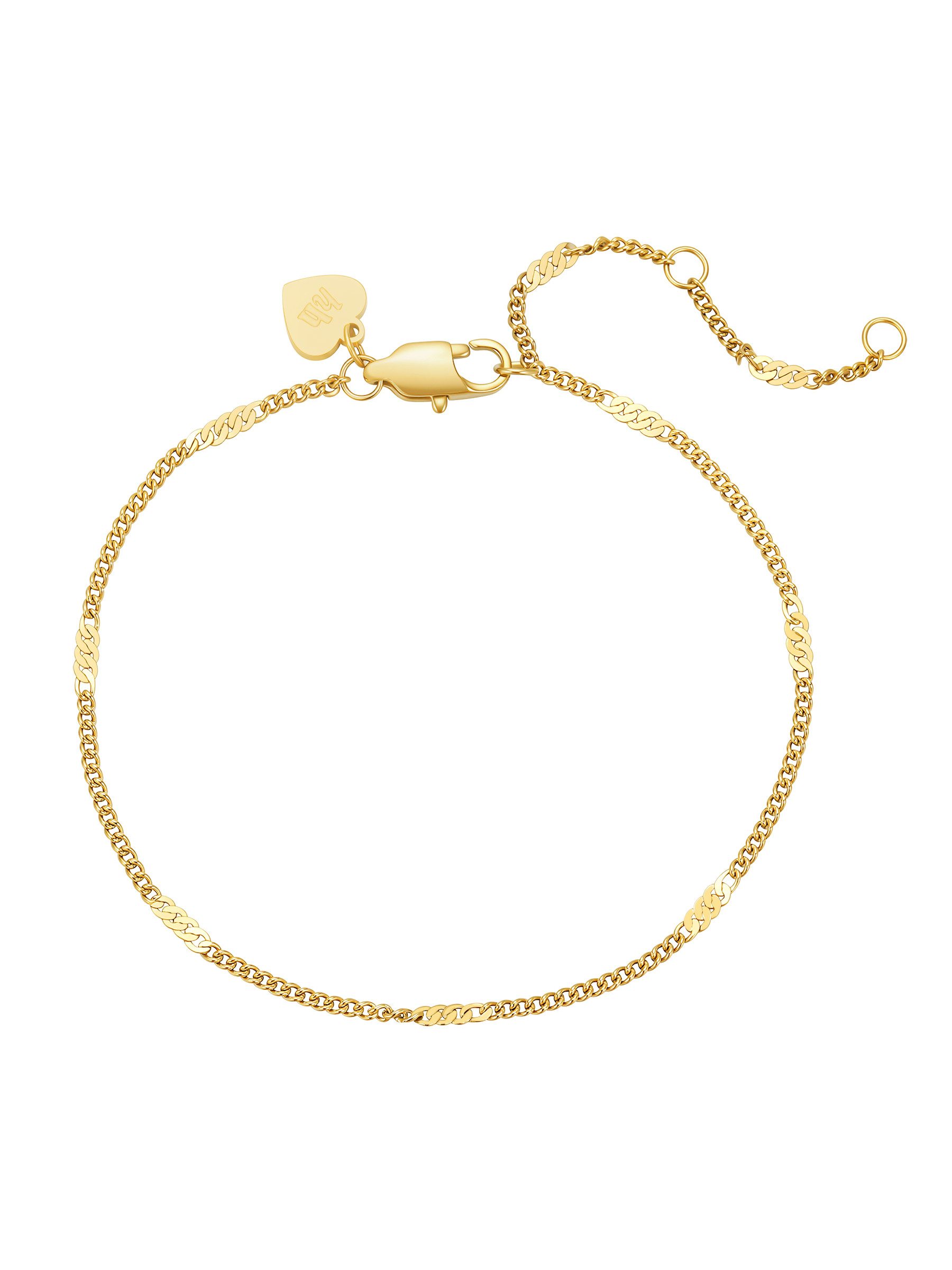 Hey Happiness Edelstahlarmband Flach Panzerkette – Damen Armkette 18K vergoldet, verstellbarer & minimalistischer Schmuck, Geschenk für Frauen