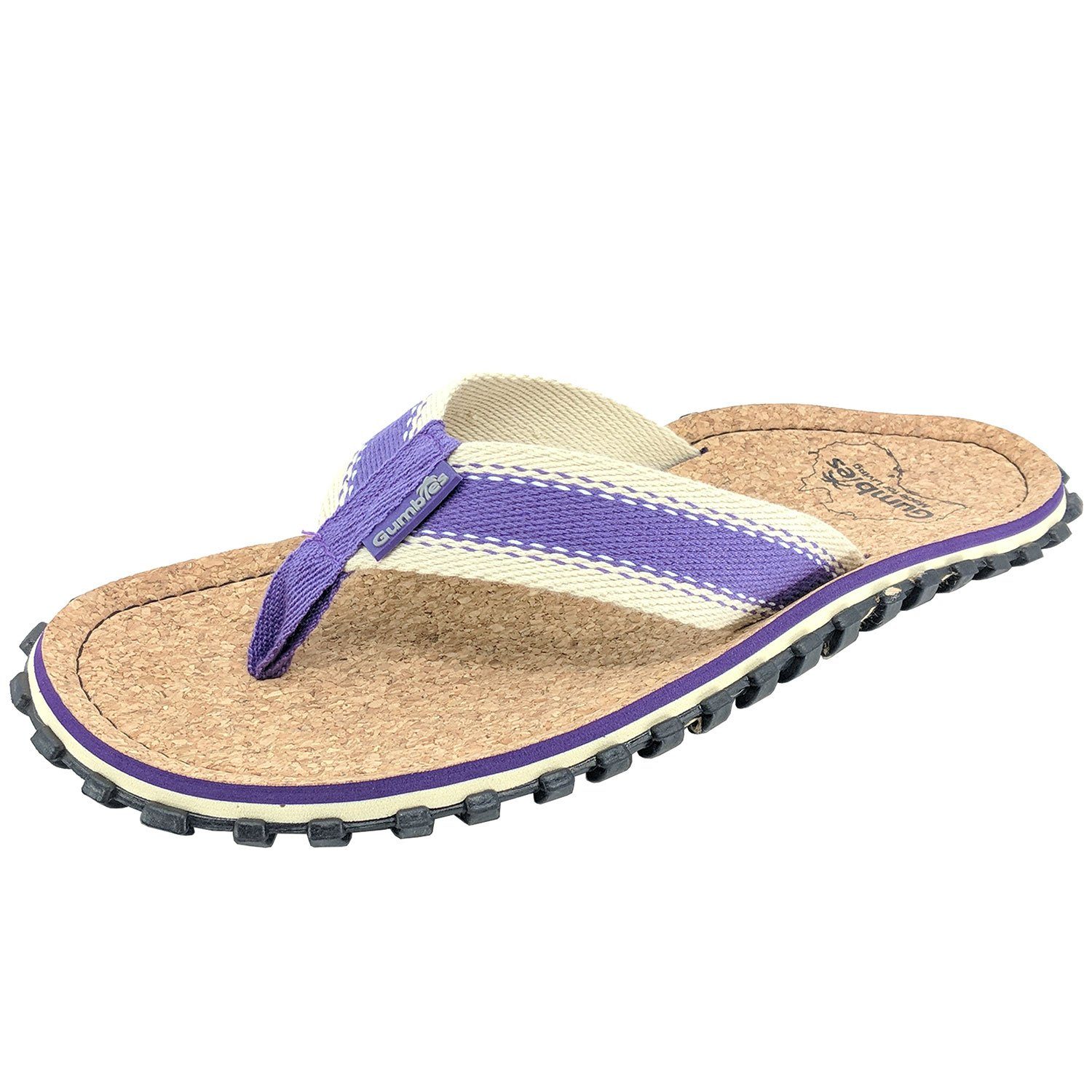 Gumbies Corker Purple mit passendem Nagellack T-Strap-Zehentrenner aus recycelten Materialien hergestellt, stabile Gummisole