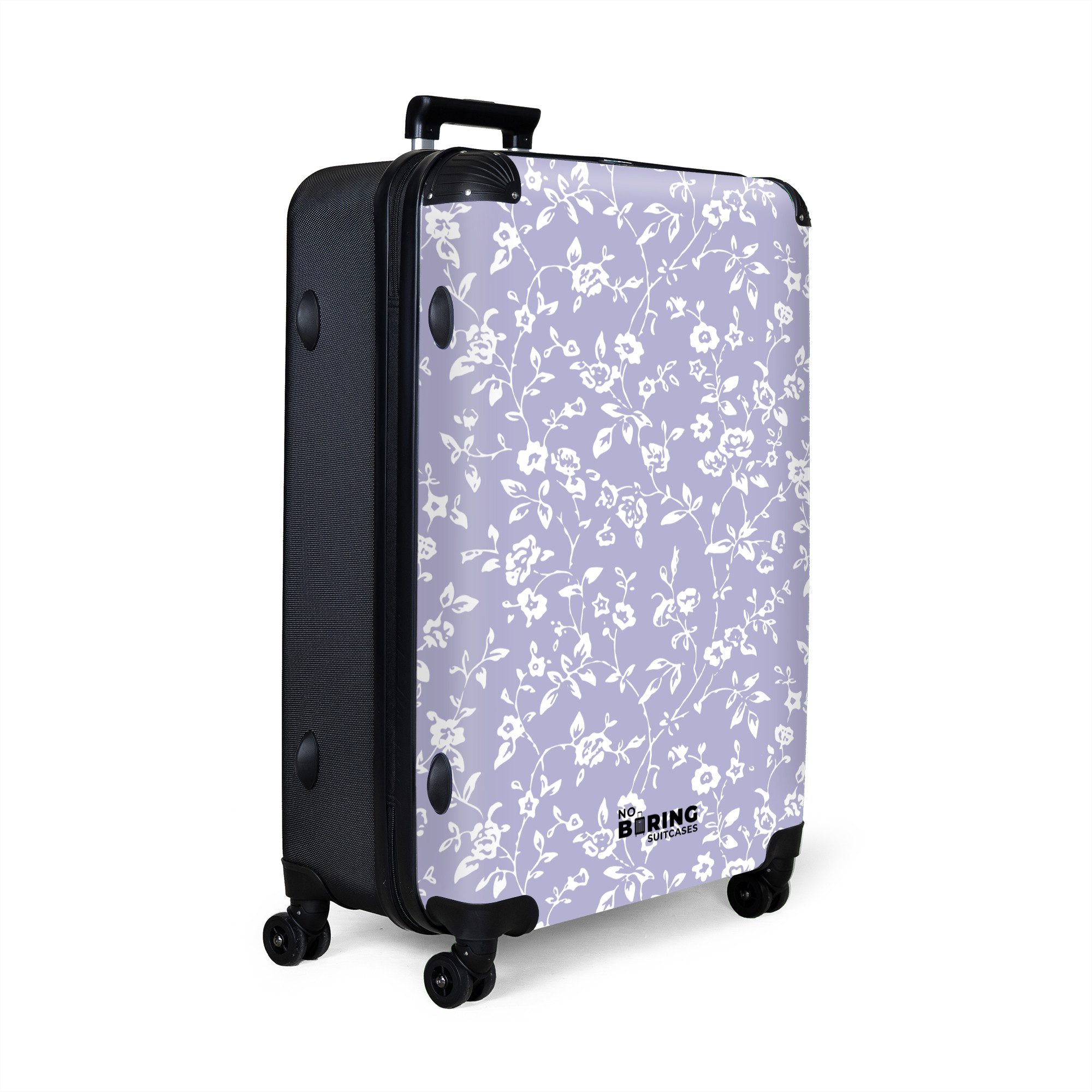 NoBoringSuitcases.com© Hartschalen-Trolley Helles Violett mit floralem günstig online kaufen