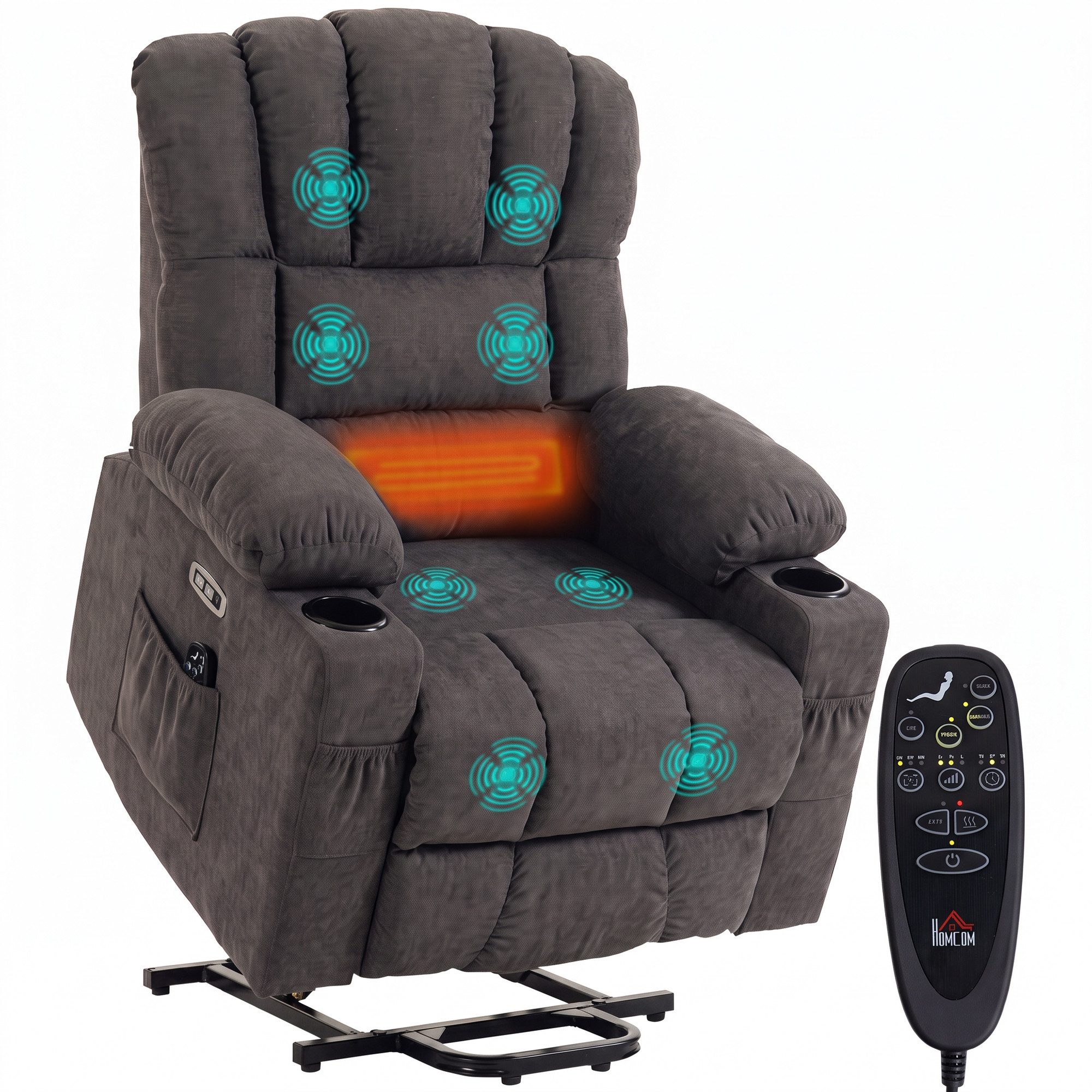 HOMCOM Relaxsessel Fernsehsessel mit Aufstehhilfe Vibrationsmassage, Wärme, USB (Set, 1-St., 1), Aufstehhilfe, Massage, Wärme, USB – Bild 2 von 5