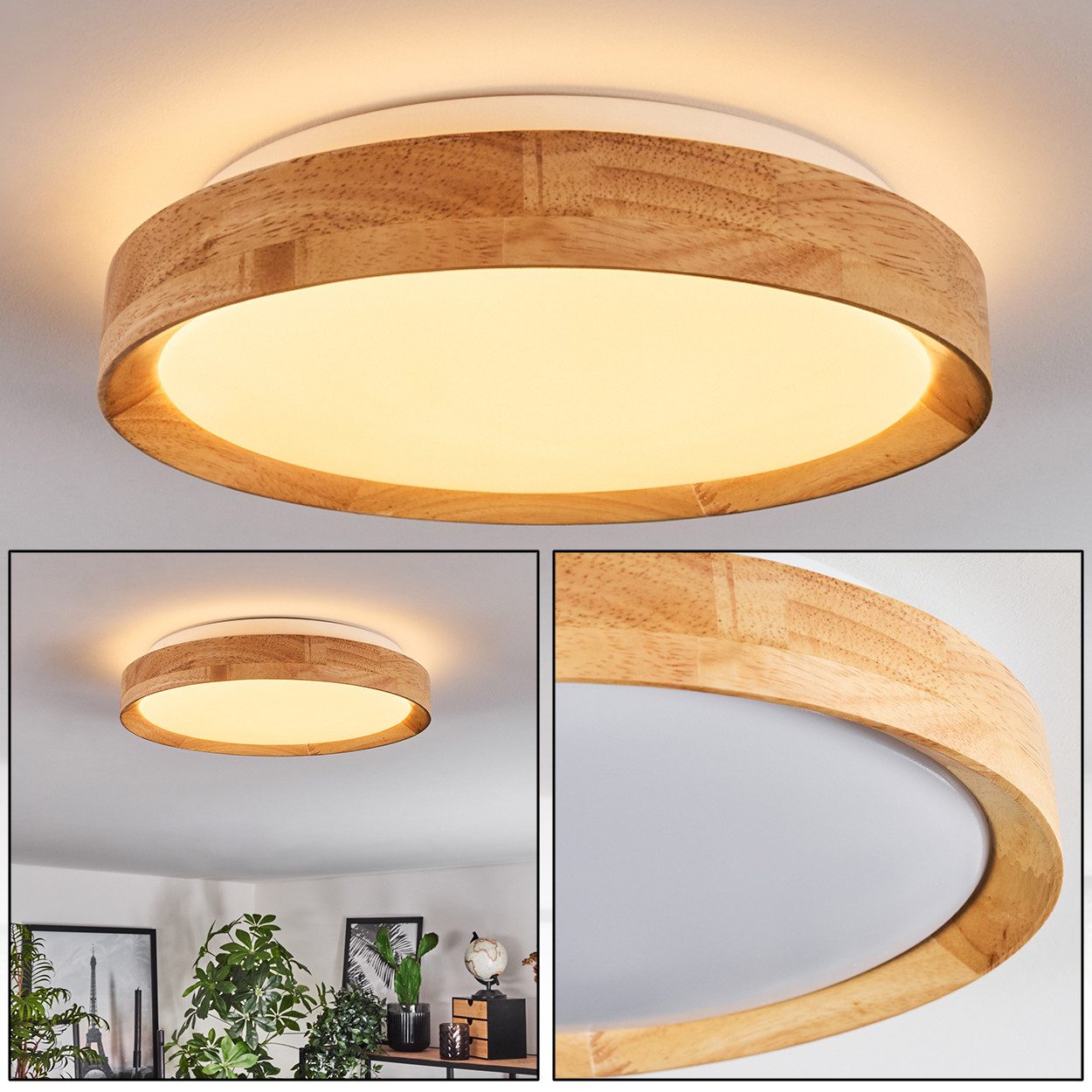 hofstein Deckenleuchte moderne Deckenlampe aus Metall/Bambus/Kunststoff in günstig online kaufen