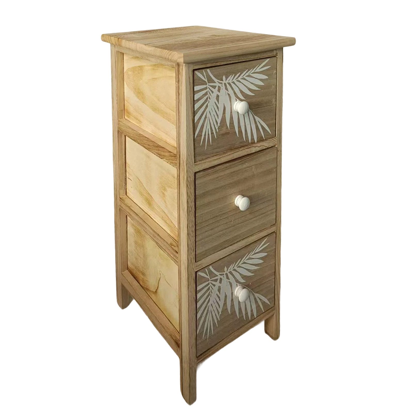 HTI-Living Kommode Kommode Melia schmal 3 Schubladen Palmen-Design Artisaneiche-Weiß (Stück, 1 St., 1 Kommode)