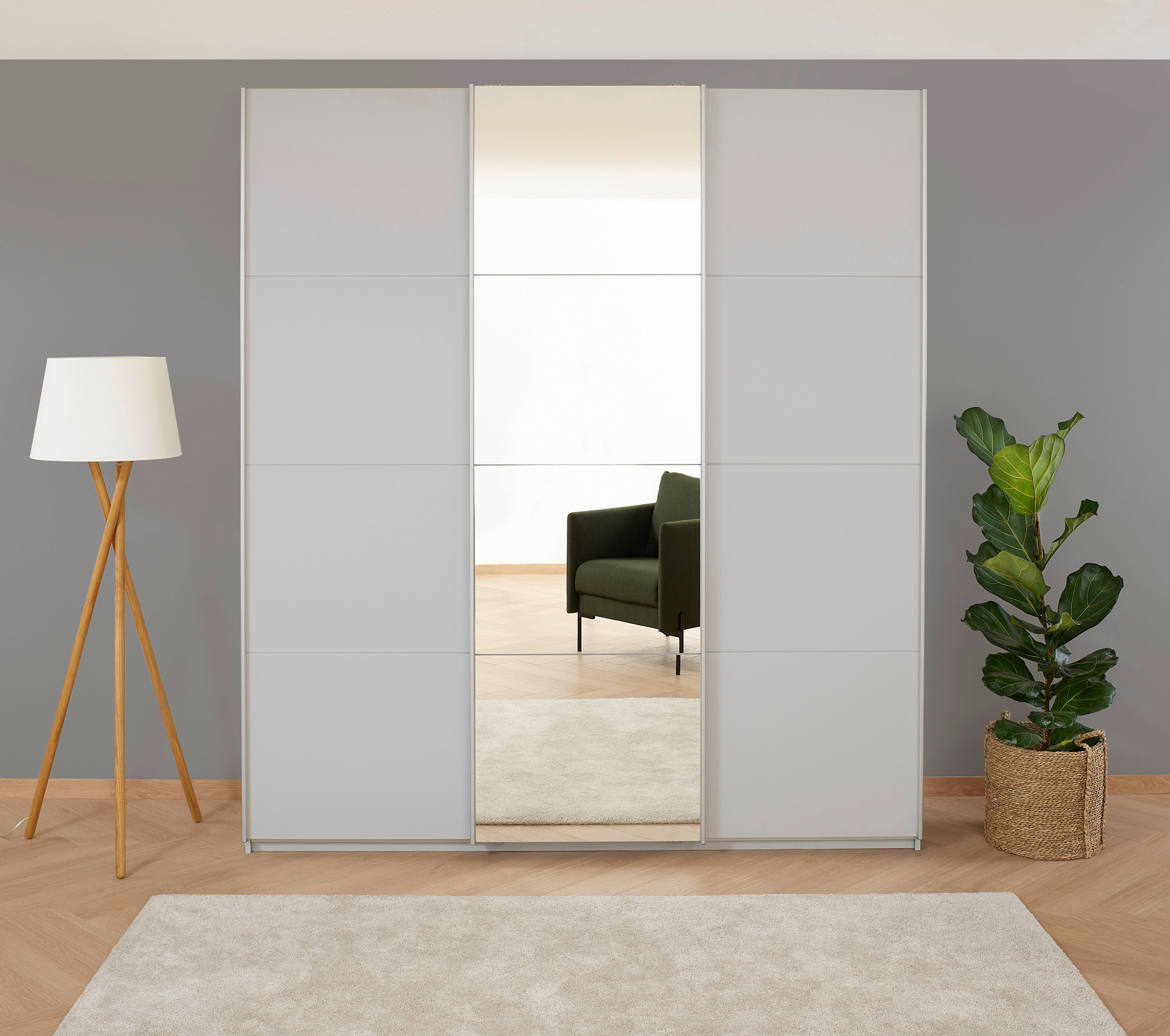 rauch Schwebetürenschrank Kleiderschrank Schrank Garderobe BESTSELLER KOLUNA mit Spiegel (Breiten 203/271/315/360 cm Höhen 210/229 cm) inkl. 2 Innenschubladen sowie extra Einlegeböden MADE IN GERMANY
