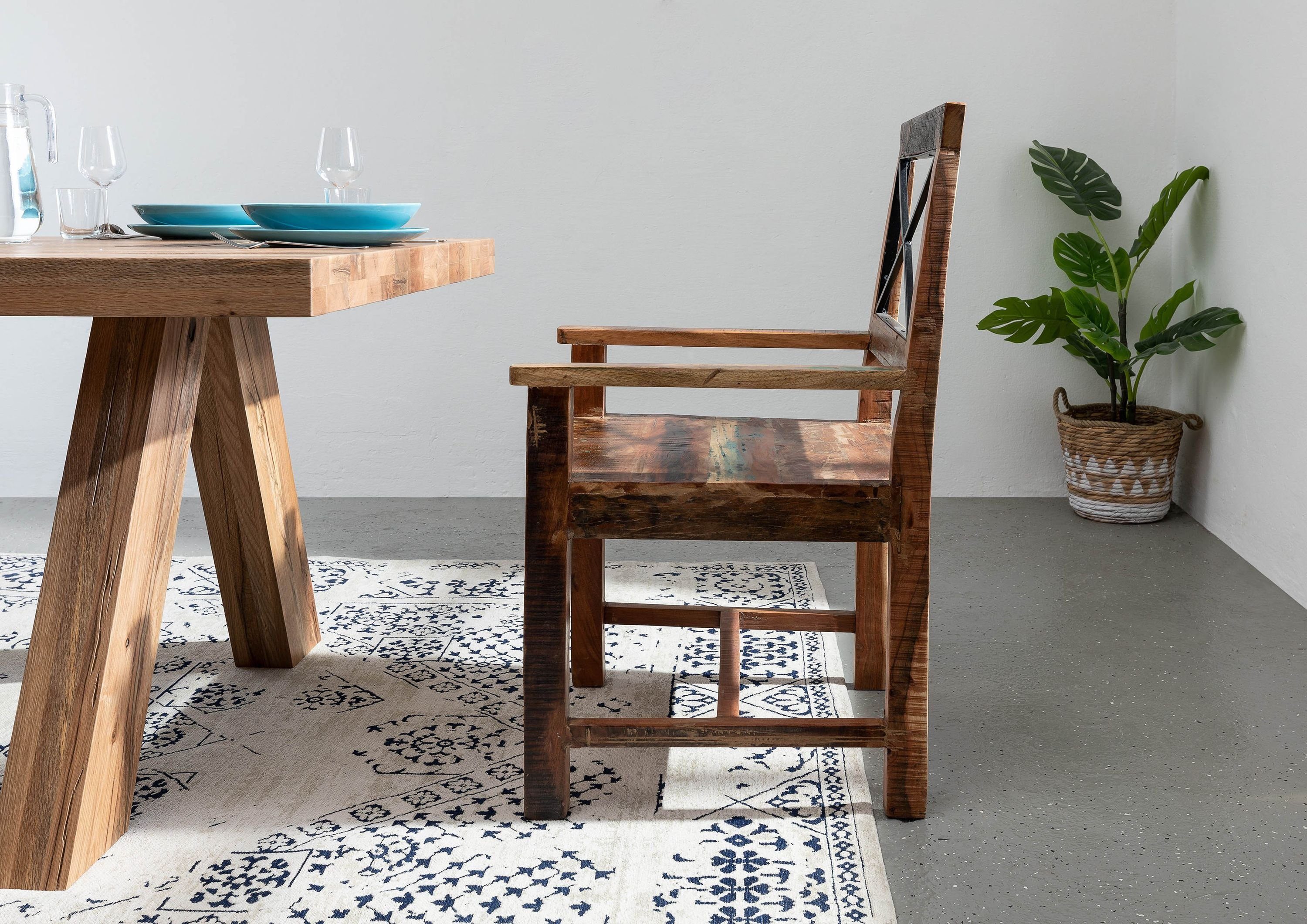 Massivmoebel24 Holzstuhl NATURE OF SPIRIT (mehrfarbig Massivholz Eisen), 52 x 95 x 50 cm NATURE OF SPIRIT