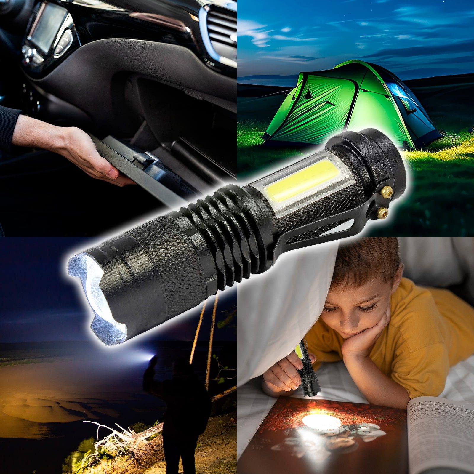 EAXUS LED Taschenlampe Glow-Max (4-St), mit 2 Lichtquellen und 3 Lichtmodi