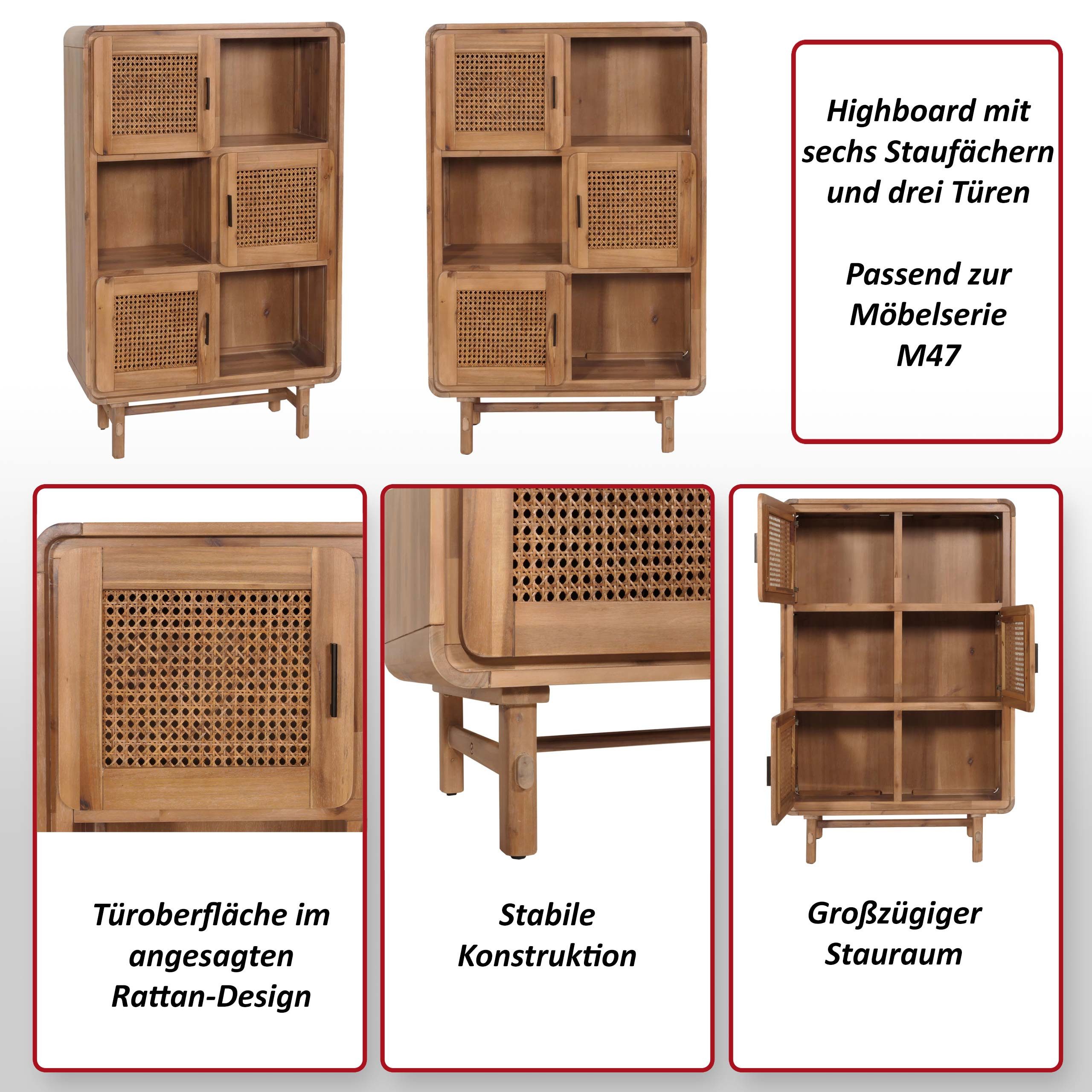 MCW Highboard MCW-M47-H, Passend zur Möbelserie M47, Maximale Dauerbelastbarkeit: 80 kg