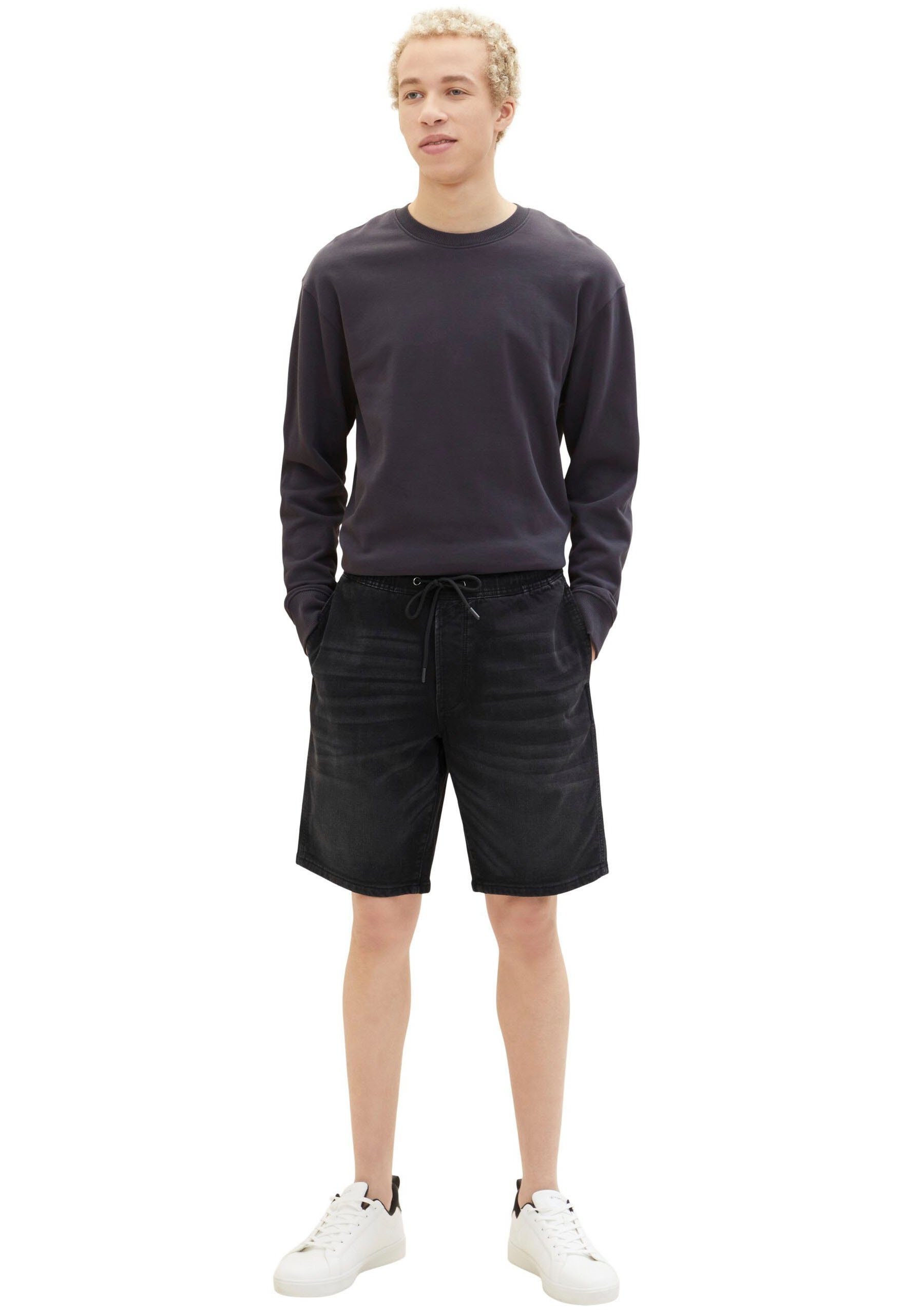 TOM TAILOR Denim Jeansshorts mit elastischem dark used Tunnelzugbund