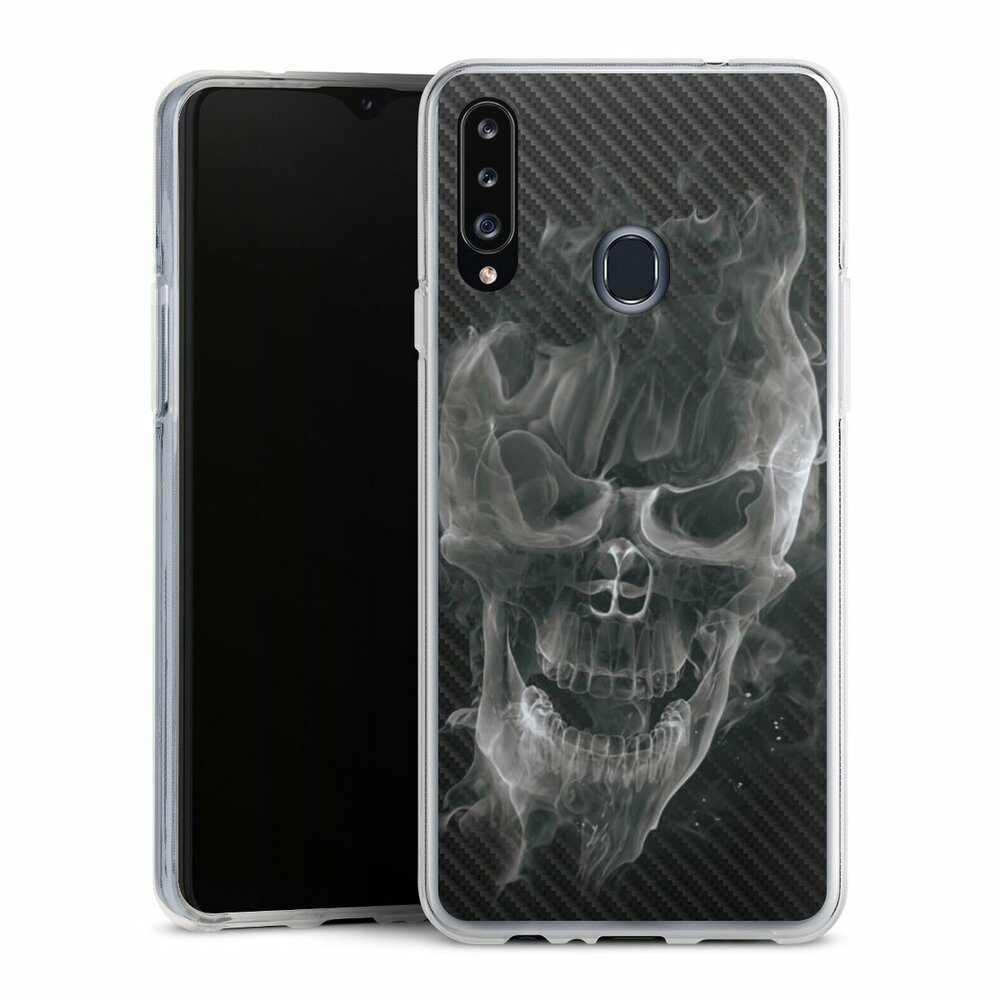 DeinDesign Handyhülle Totenkopf Schädel Carbon Smoke Skull Carbon, Samsung Galaxy A20s Silikon Hülle Bumper Case Handy Schutzhülle