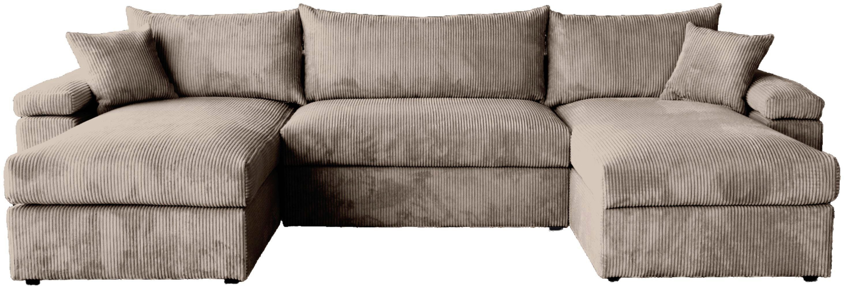 OTTO home Wohnlandschaft Cosy U-Form, B: 309 cm, Sitzaufbau im Sandwich-Federkern, 2 Zierkissen, Mega-Sofa, Cord oder Struktur weich, Kaltschaumauflage