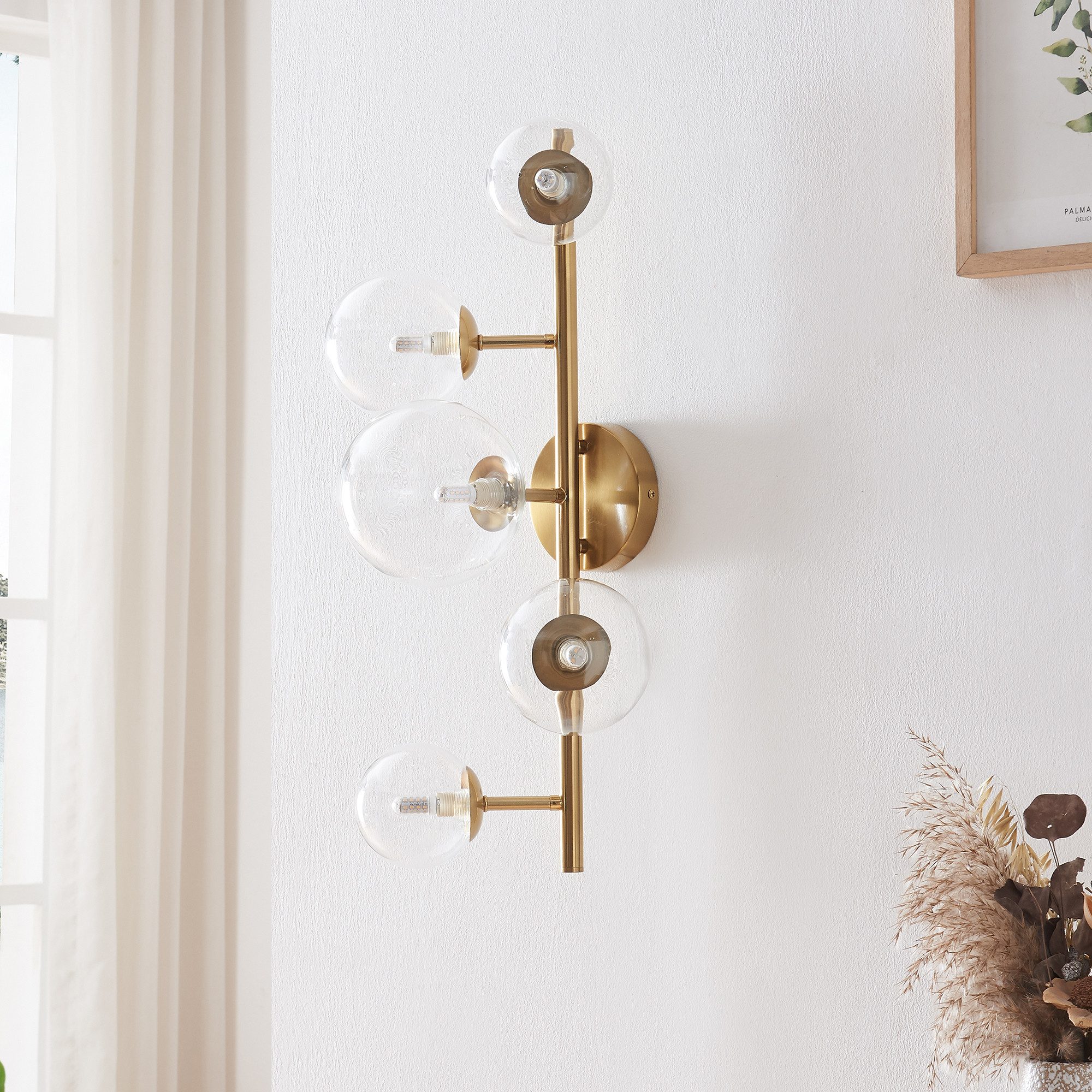 lux.pro Wandleuchte, ohne Leuchtmittel, »Makkor« 5-flammig Metall und Glas 62x35x24 cm Goldfarben