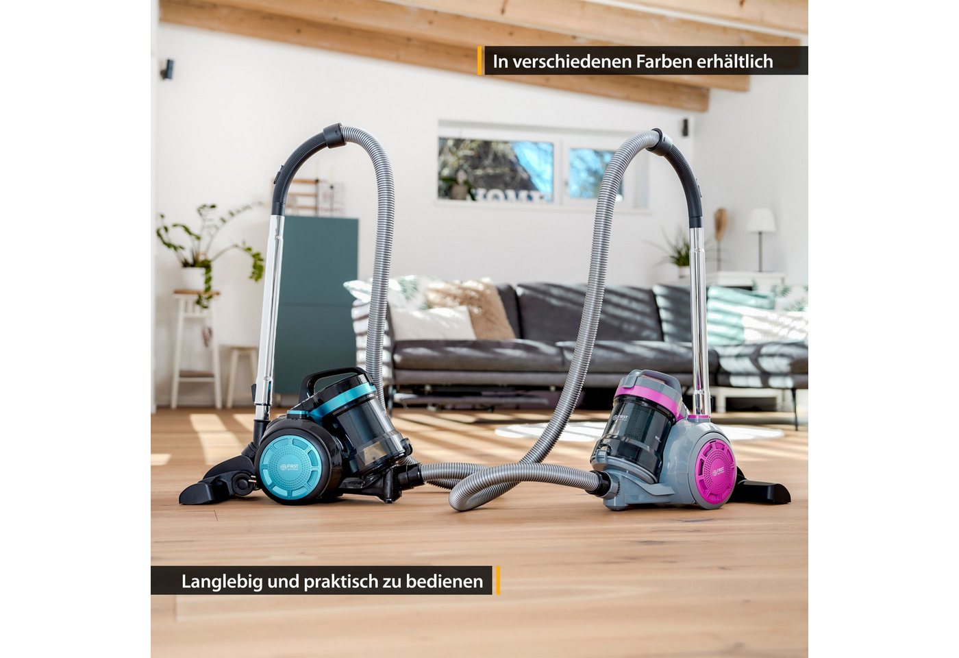 TZS FIRST AUSTRIA Bodenstaubsauger, 800 W, Beutellos, Sauger für Hart- und Teppichböden, 4,8m Kabellänge
