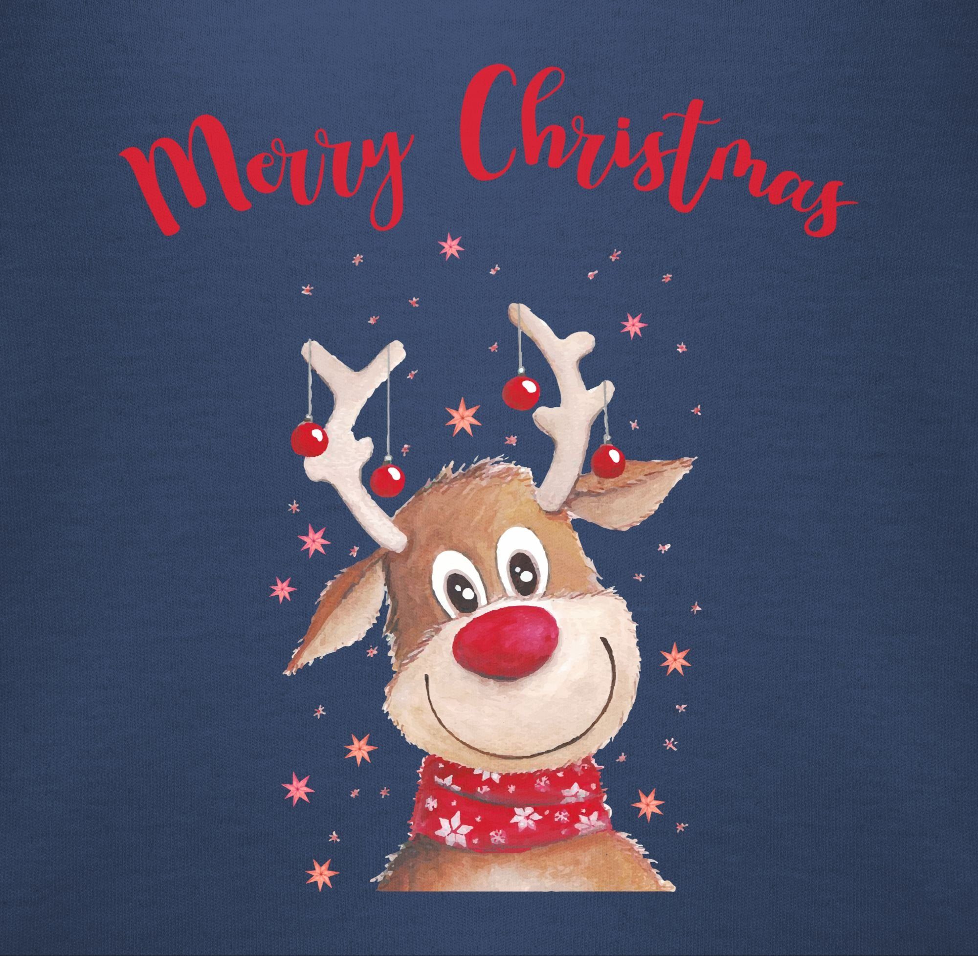 Kleidung Blau Sternen Shirtbody Navy mit Weihnachten Christmas Aquarell Rentier Shirtracer 3 Merry Baby