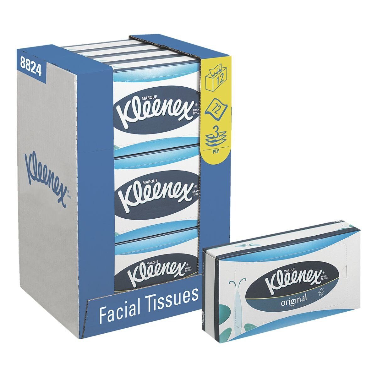 KLEENEX Kosmetiktücher Original (12-St), 3-lagig, weiß mit Calendula-Schutzbalsam, 72 Платки/Box