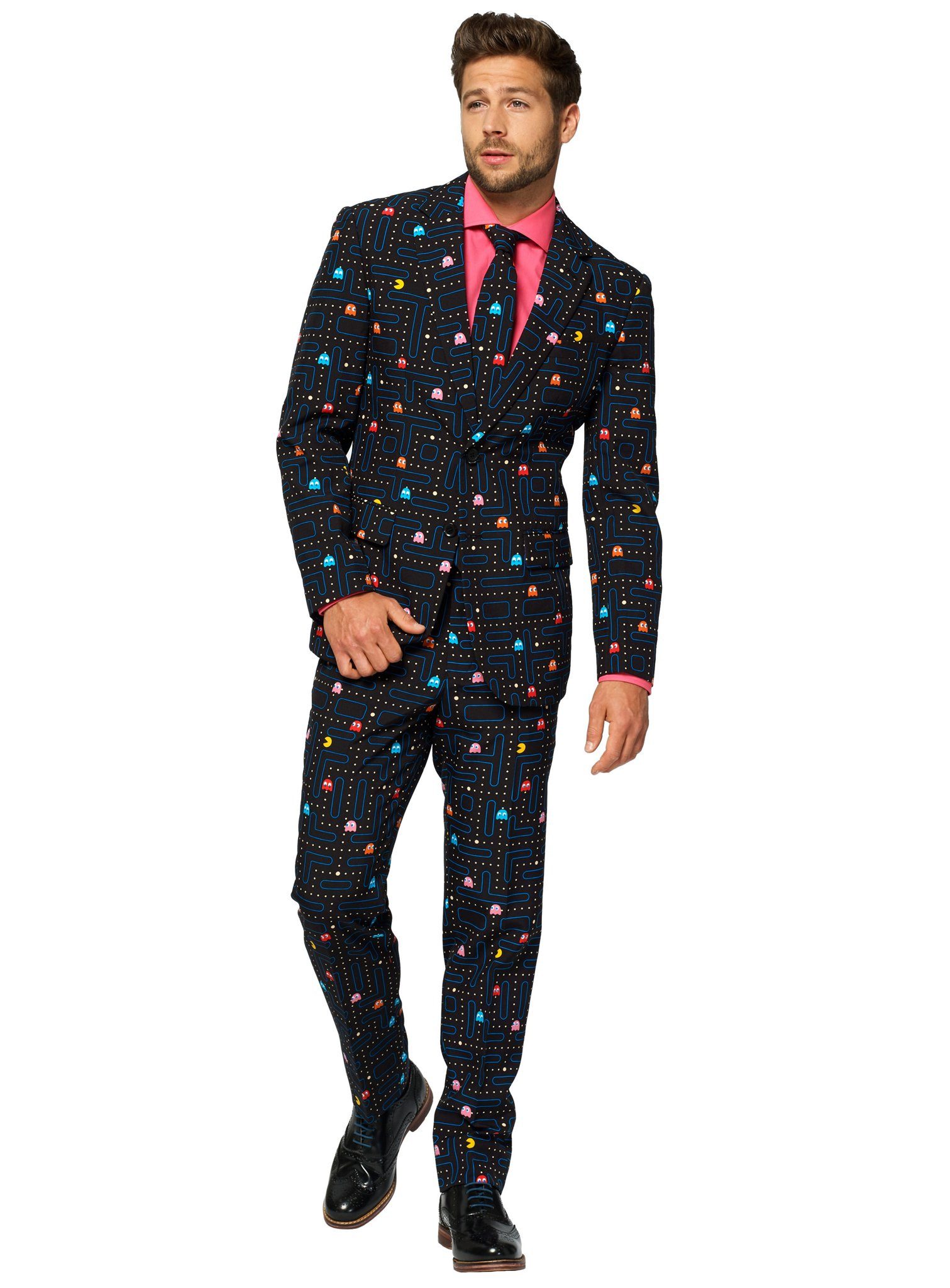 Opposuits Partyanzug Pac Man Anzug - Karneval Faschingskostüm Herren, Stylischer Videospiel Anzug für coole 80er Jahre Nerds