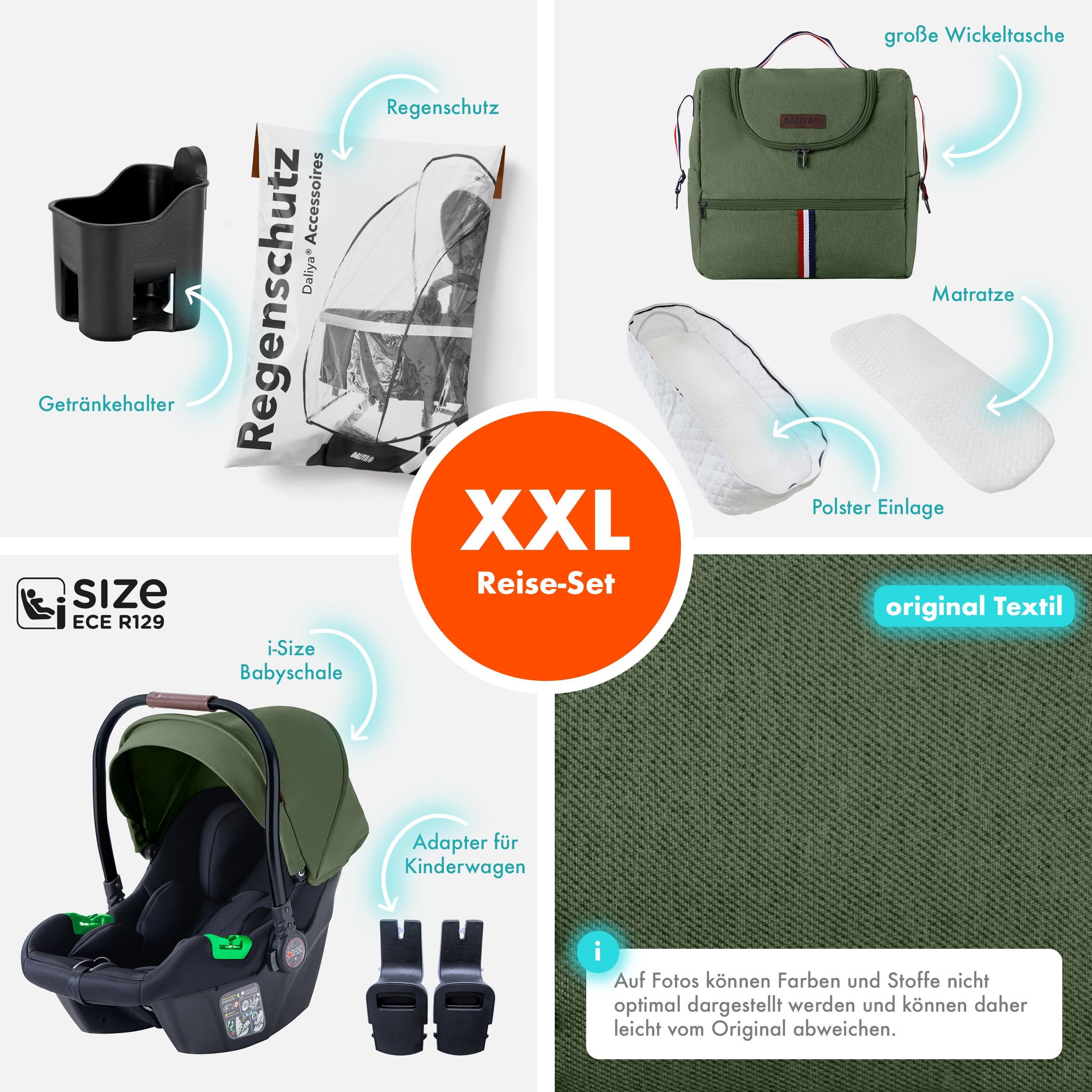 Daliya® Kombi-Kinderwagen NEOMOVE 3in1 Kinderwagen mit i-Size Babyschale & Buggy, (Reise-Set, 10-tlg), Kinderwagen mit i-Size Babyschale, Alu-Rahmen, Großer Einkaufskorb