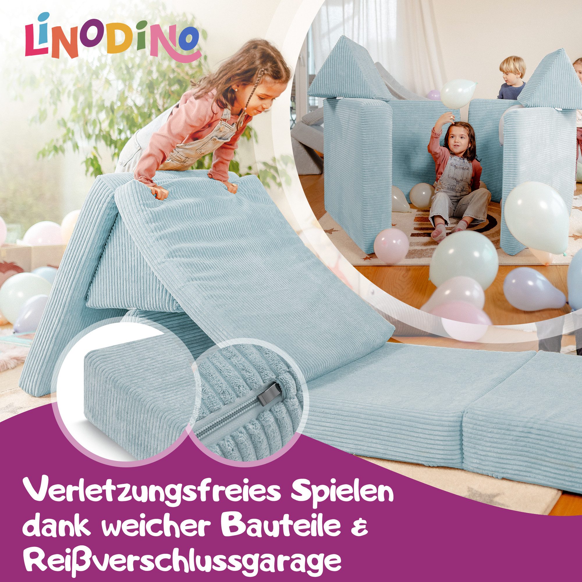 Linodino Kindersofa Spielsofa I aus Schaumstoff Bausteine I Spielcouch für Kinder, 3 Jahre Garantie