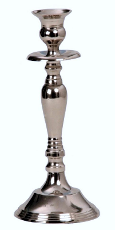 Geschenkestadl Kerzenständer Eleganter Kerzenständer aus Metall – 23 cm – Silber – für Stabkerzen (1 St), zeitloser Kerzenständer in der Farbe silber