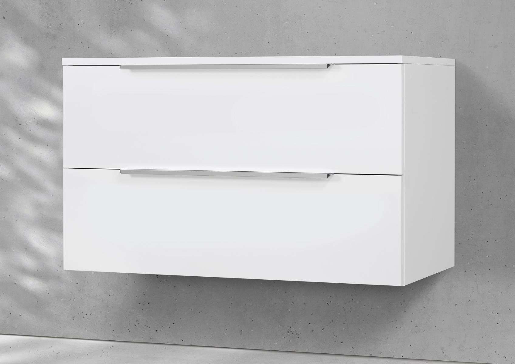 Intarbad Waschbeckenunterschrank Premium Unterschrank mit 2x Schubladen & Softclose Funktion (60 bis 100 cm Breite, Höhe 55 cm, Holz-/ Lackdekore, Siphonausschnitt, PU-verleimt, stoßfeste ABS-Dickkanten) Vormontierte Lieferung, 160 kg Traglast, Made in Germany