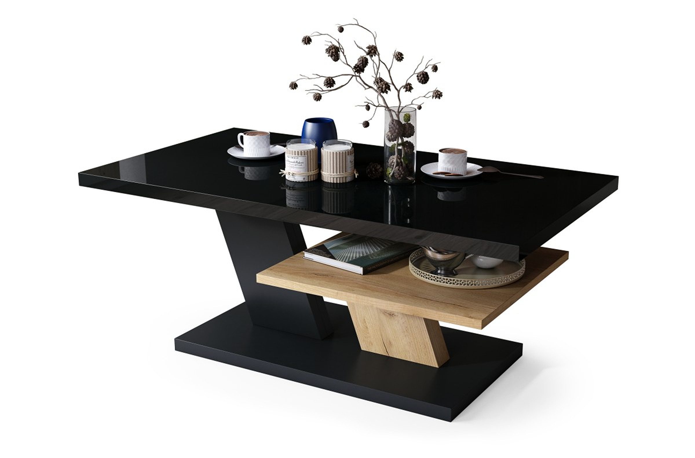 Mazzoni Couchtisch Cliff Schwarz Hochglanz / günstig online kaufen