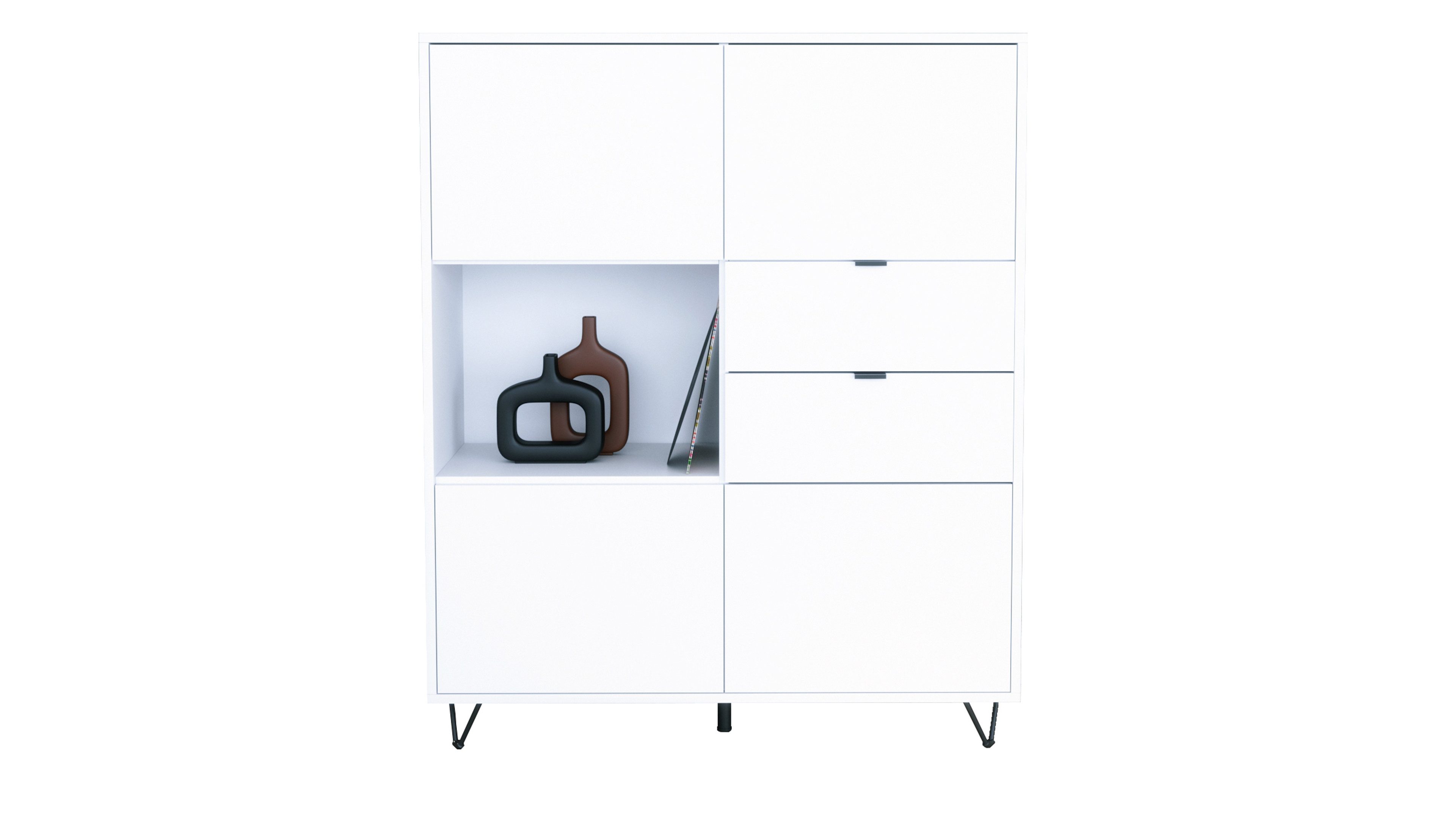Vladon Highboard Marino V1 (Highboard mit 4 Tür Weiß matt, 2 Висувні ящики Weiß matt, Made in Germany), Korpus Weiß matt (103 x 125,5 x 37 cm)