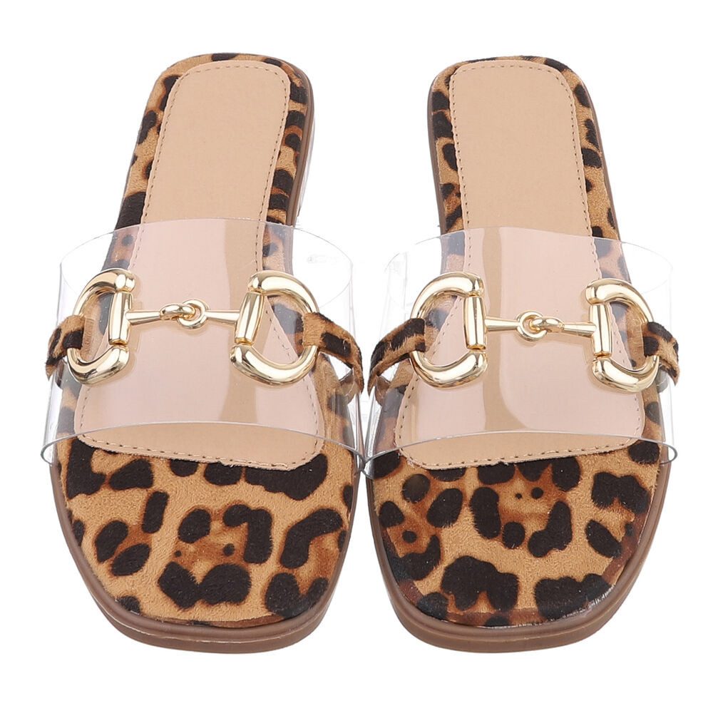 Ital-Design Elegante transparente Sandalen mit Golddetails für Damen Pantolette (89542686) Blockabsatz Pantoletten in Beige