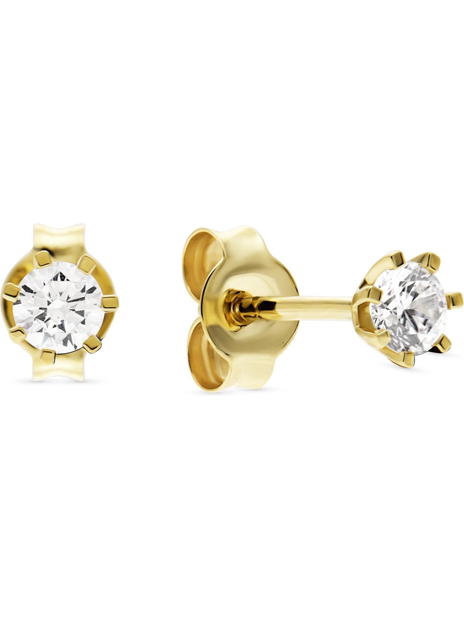 Paar Ohrstecker FAVS Damen-Ohrstecker 375er Gelbgold 2 Zirkonia