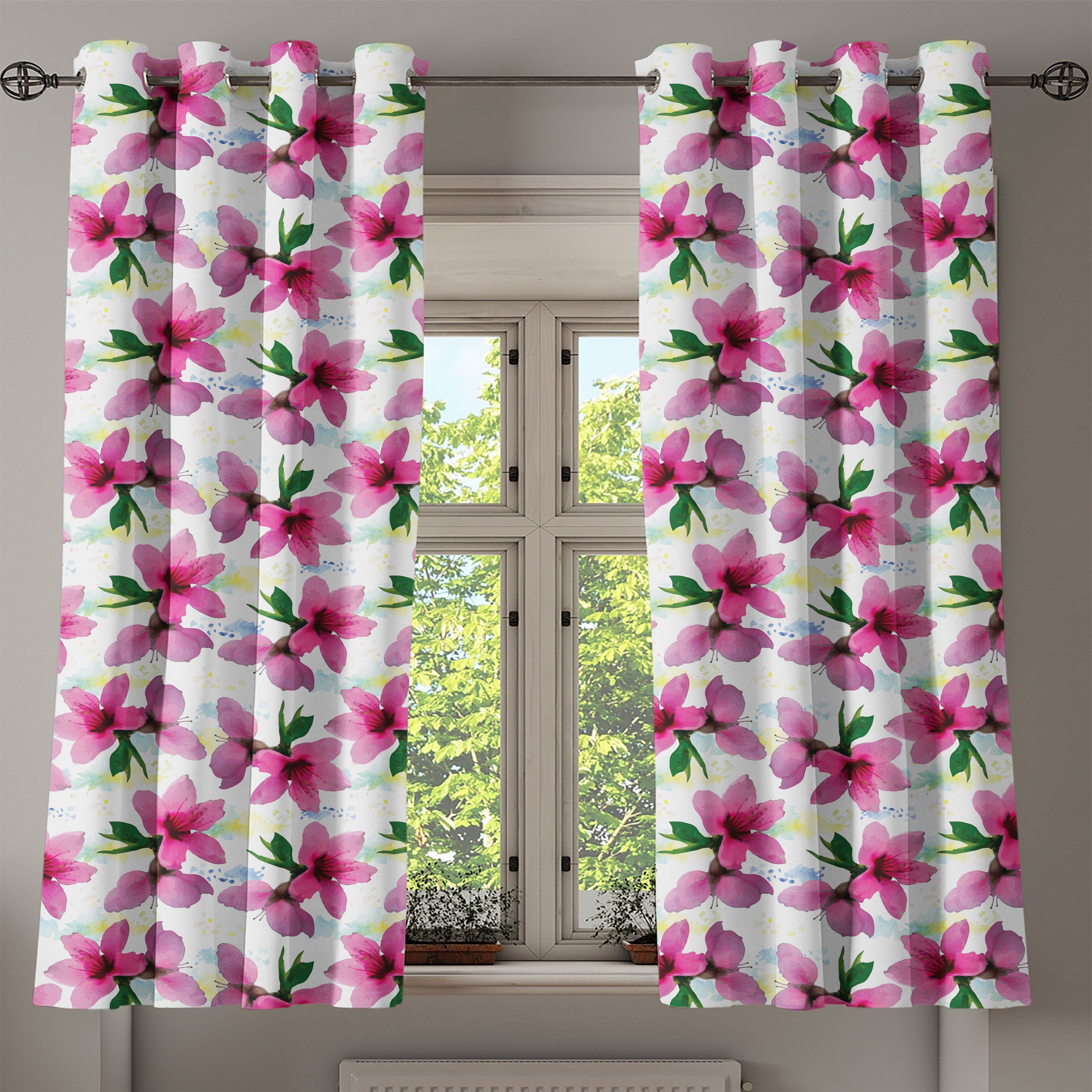 Dekorative Botanik für 2-Panel-Fenstervorhänge Gardine Blumen Abakuhaus, Schlafzimmer Essence Wohnzimmer, Blütenblätter