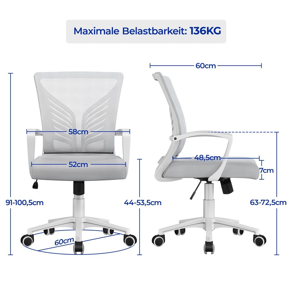 Yaheetech Bürostuhl Höhenverstellbarer Drehstuhl (1 St), Schreibtischstuhl mit Schaukelfunktion für Arbeitszimmer/Büro