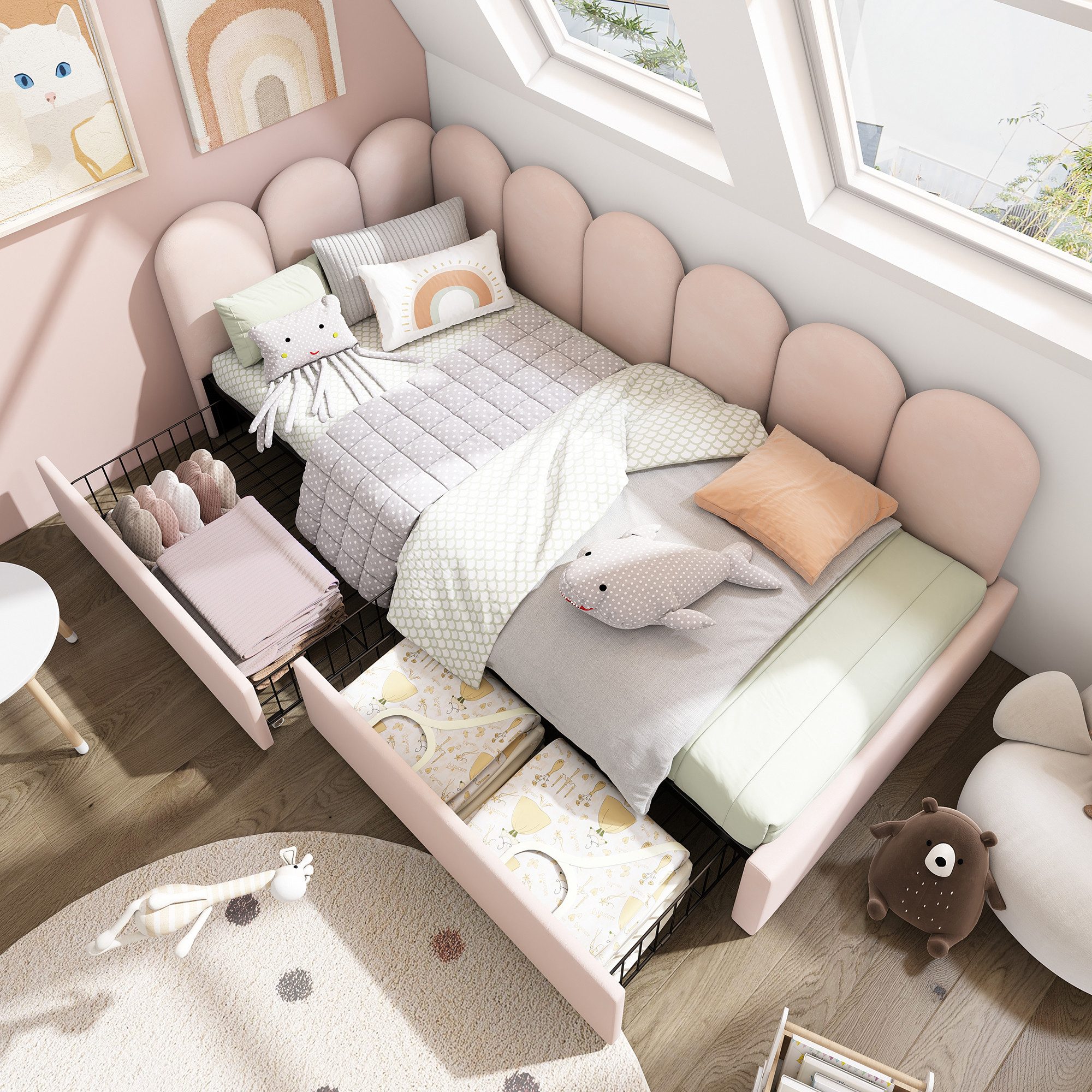 Flieks Polsterbett (1-tlg), Einzelbett Daybett Tagesbett Schlafsofa mit 2 S günstig online kaufen