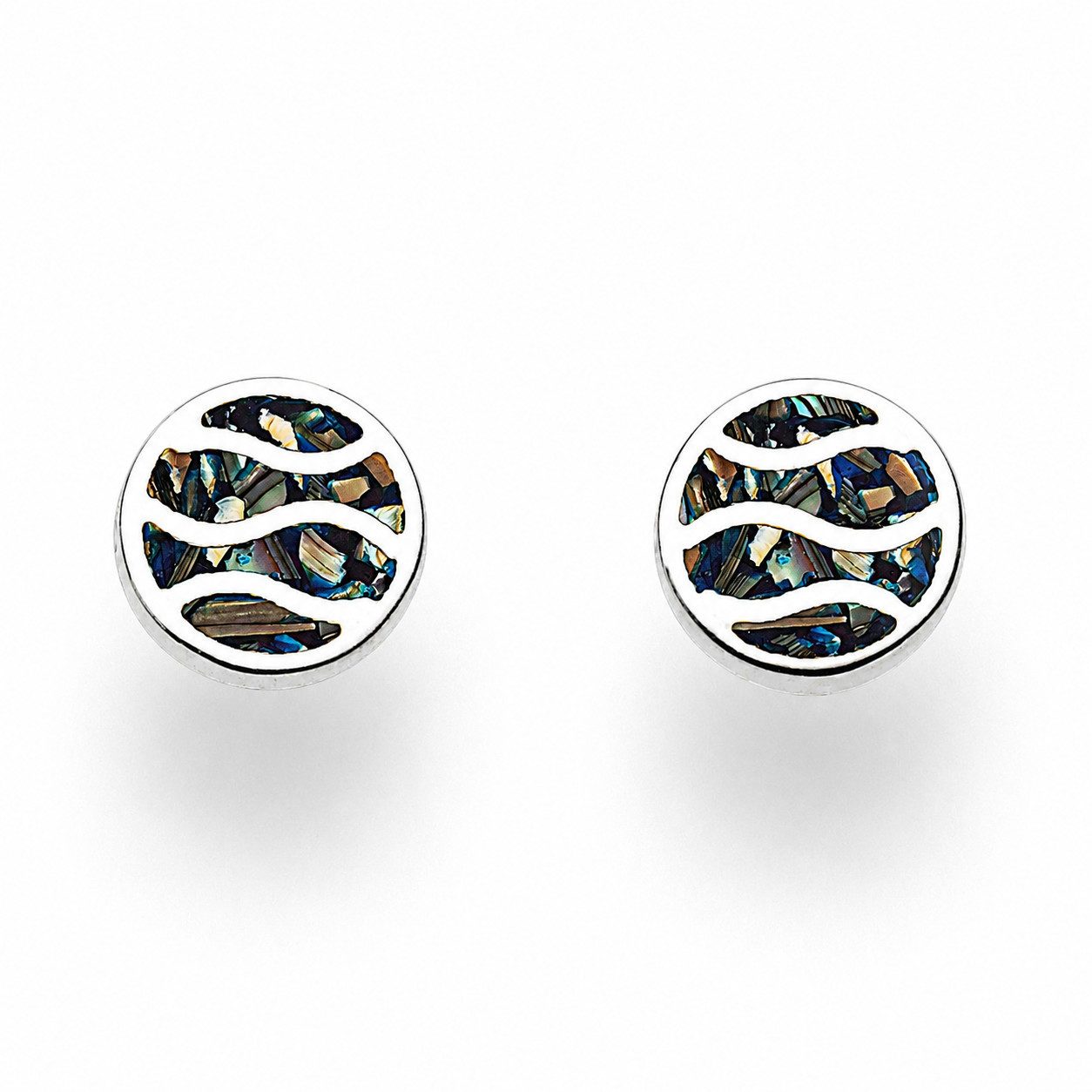 DUR Paar Ohrstecker Strandwellen O5442 925 Silber Mosaik Seeopal 8 mm maritime Ohrringe