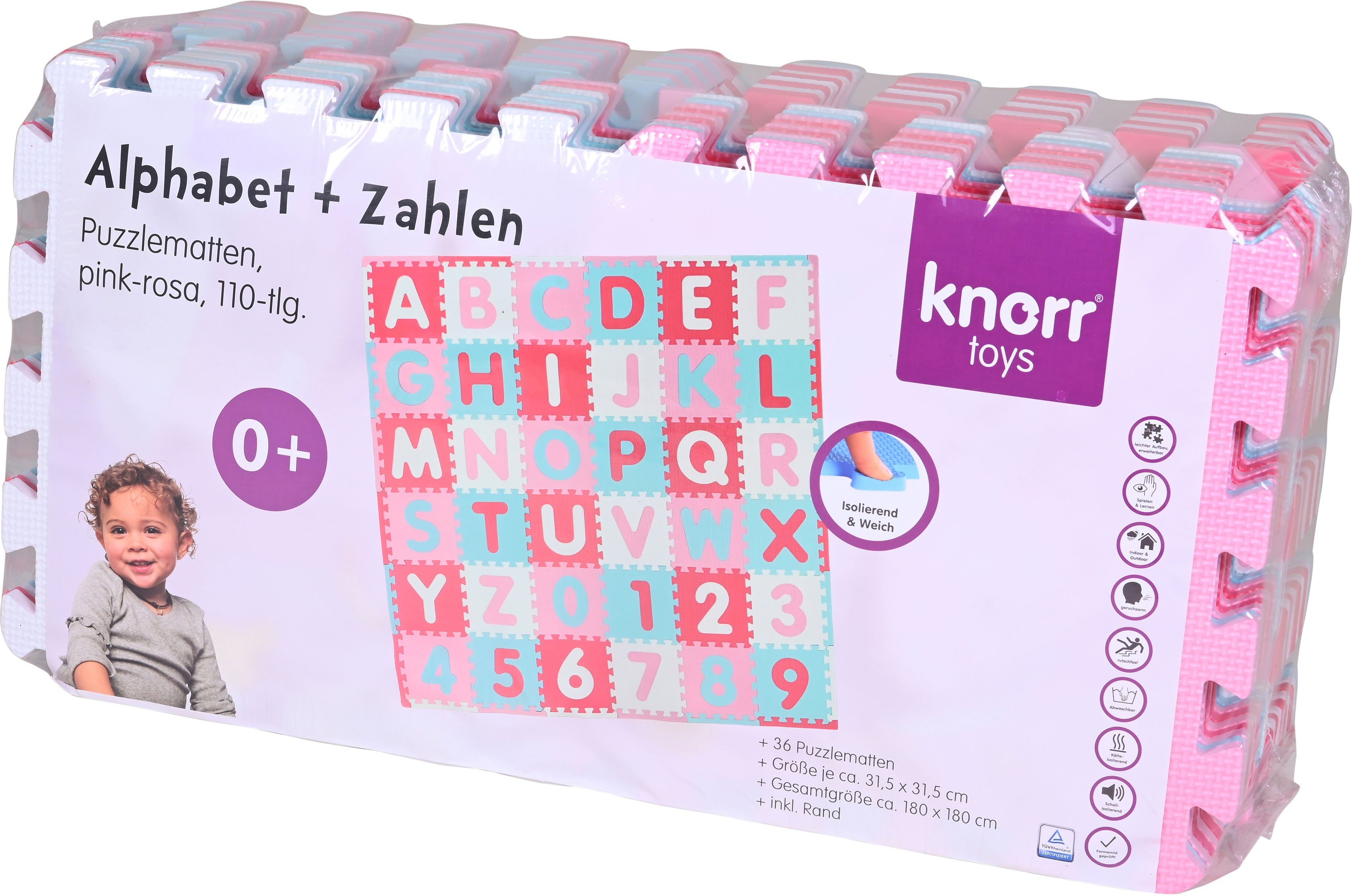 Puzzle Pink-rosa, Knorrtoys® Zahlen, Puzzlematte, Puzzleteile, Bodenpuzzle Alphabet +