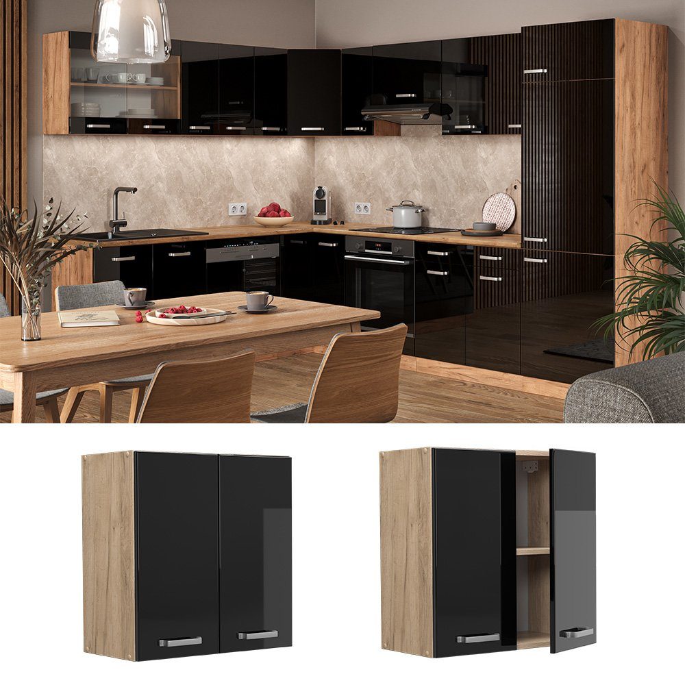 Vicco Hängeschrank R-Line, Schwarz Hochglanz/Goldkraft Eiche, günstig online kaufen