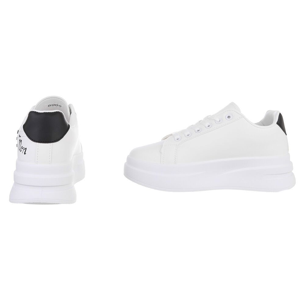 Ital-Design Modischer Sneaker mit Stickdetails für Damen Sneaker (89542771) Keilabsatz/Wedge Sneakers Low in Weiß