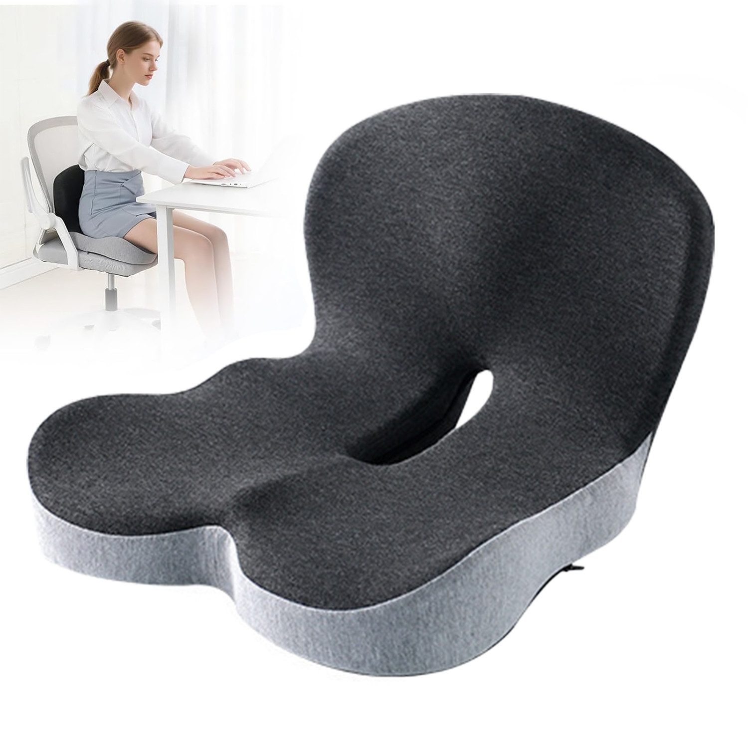OSTWOLKE Sitzkissen Orthopädisches Sitzkissen mit Rückenlehne für Bürostuhl & Auto, Ergonomisches Memory-Schaum Sitzpolster Steißbeinkissen