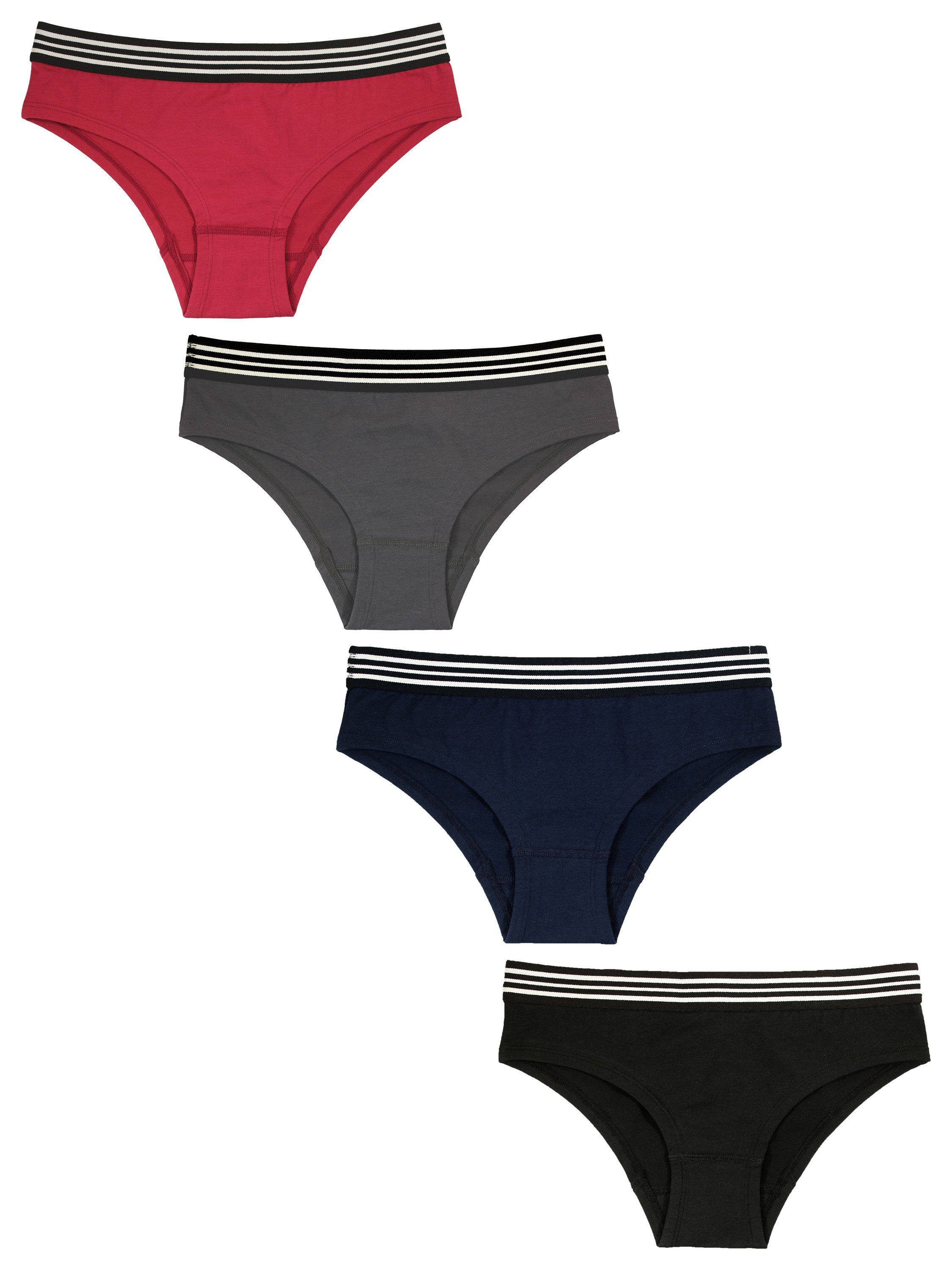 Fabio Farini Slip Damen Unterhosen - Frauen Panty-Slips aus Baumwolle (Packung, 4-St) im sportlichen Bikini-Style mit gestreiften Bund