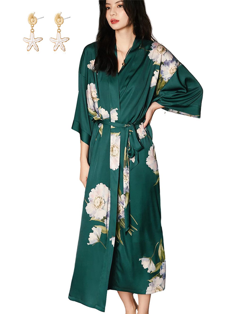 RWEUOQ Morgenmantel Langer Damen-Kimono Cardigan Bademantel günstig online kaufen